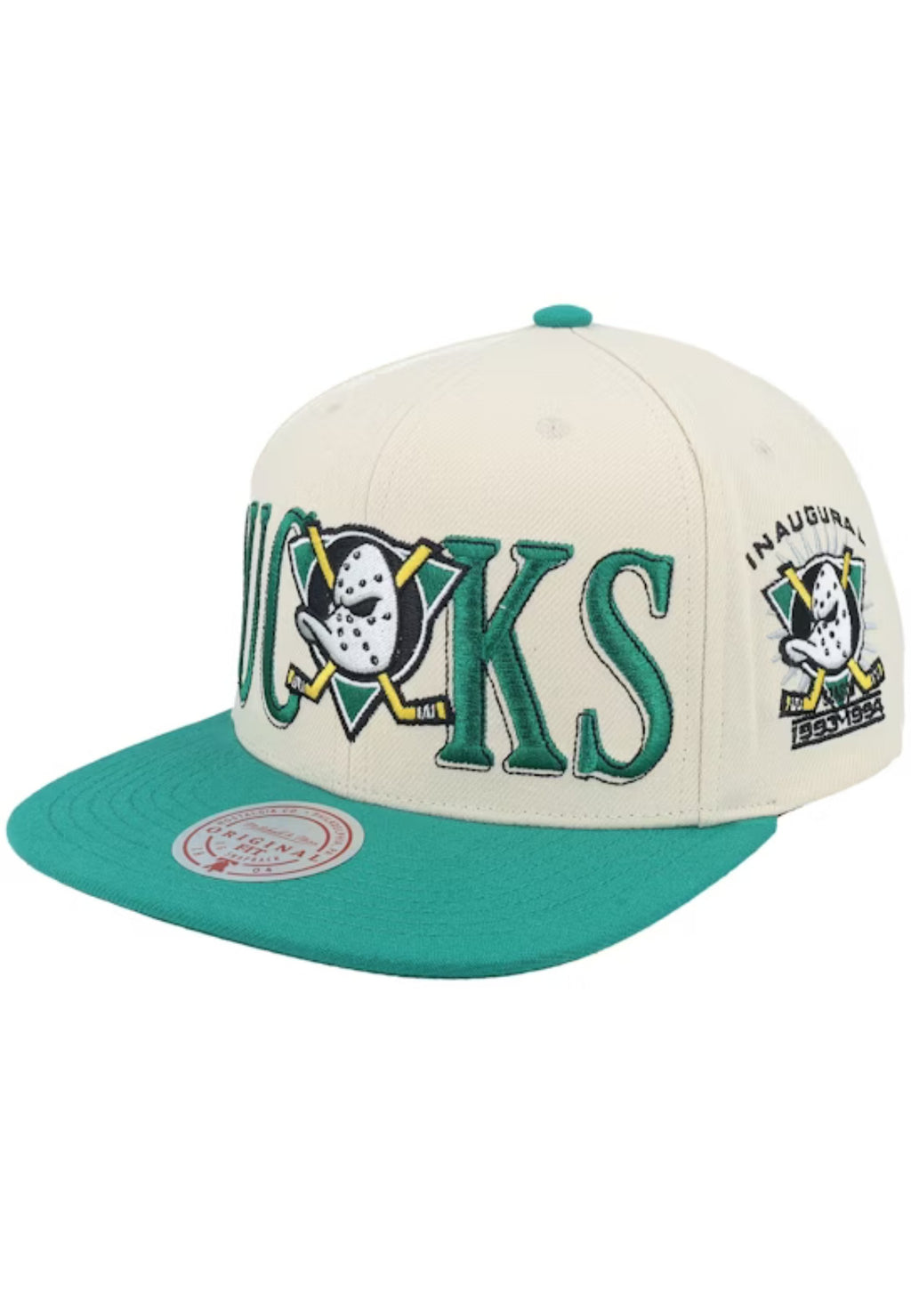 GORRA MITCHELL & NESS BEIGE ANAHEIM DUCKS ACROSS THE BOARD SNAPBACK VNTG