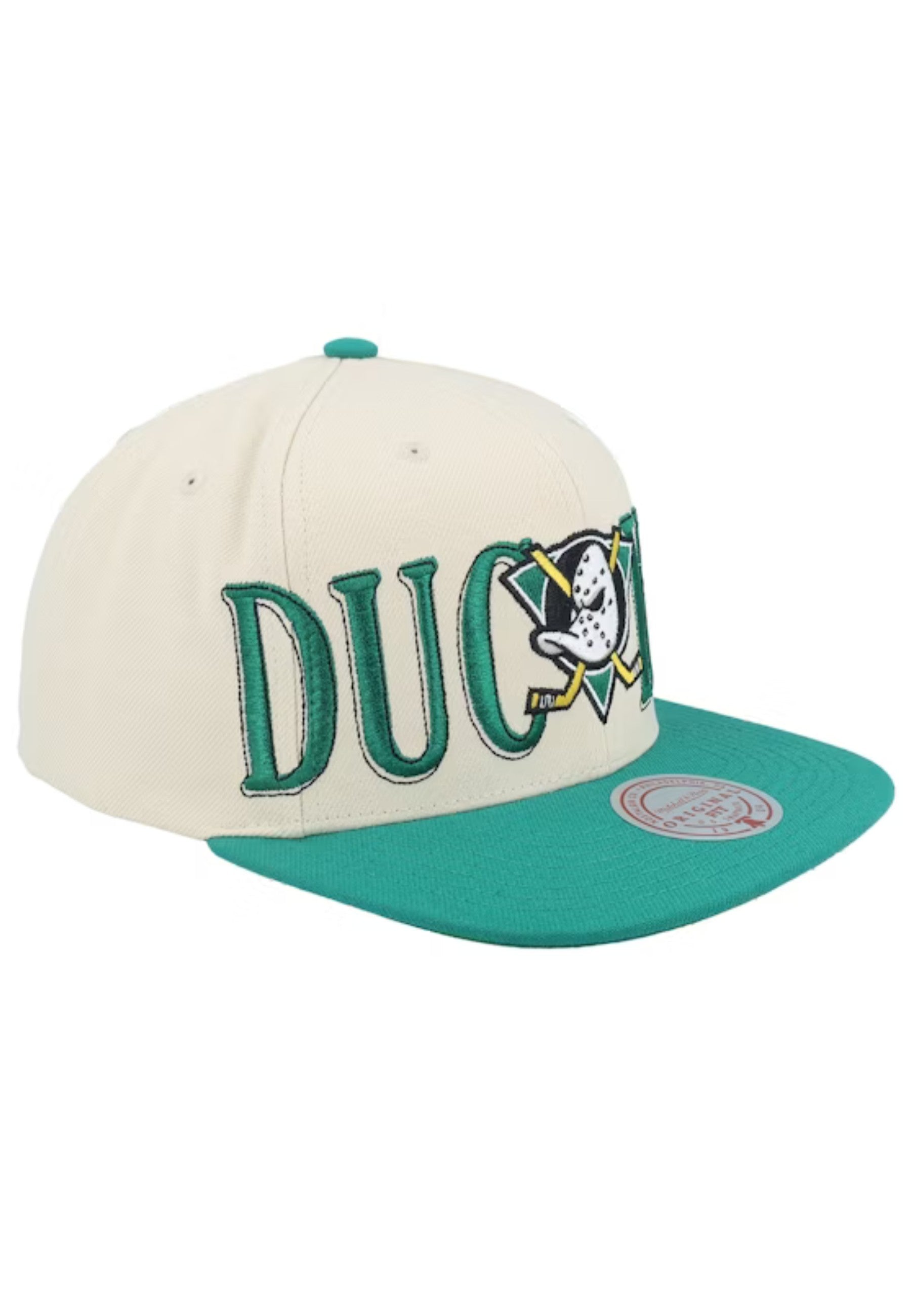 GORRA MITCHELL & NESS BEIGE ANAHEIM DUCKS ACROSS THE BOARD SNAPBACK VNTG