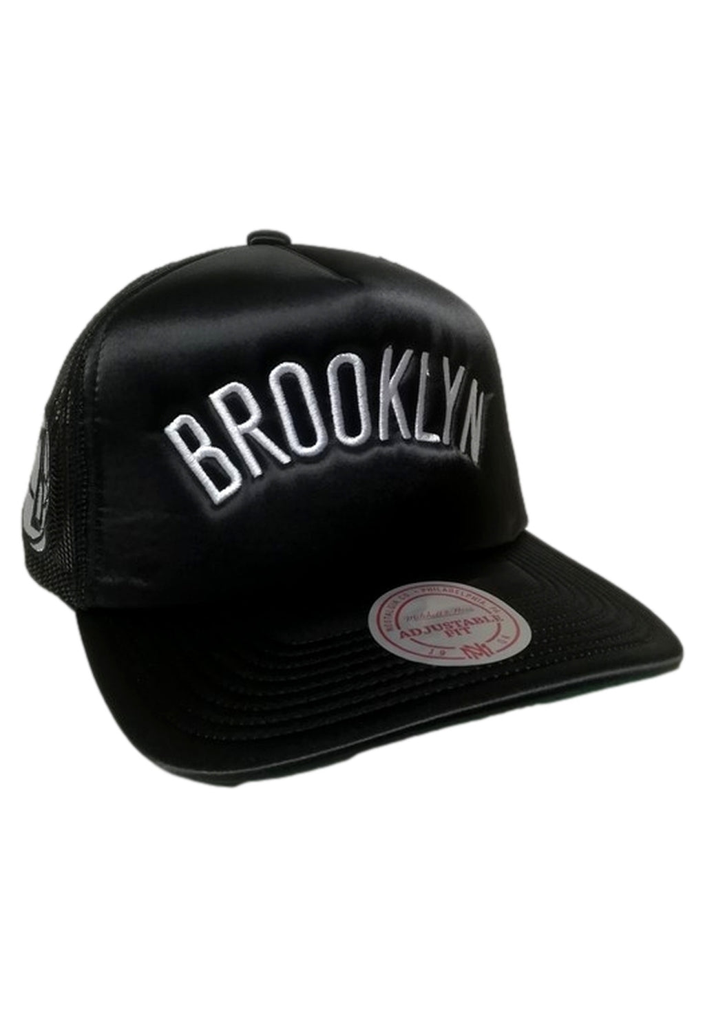 GORRA MITCHELL & NESS NEGRA BROOKLIN NETS SATIN TRUCKER FLAT CAP