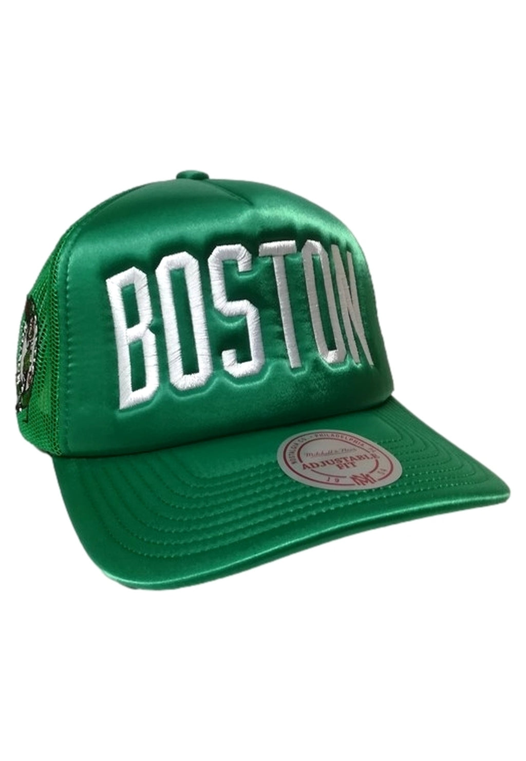 GORRA MITCHELL & NESS VERDE CELTICS SATIN TRUCKER FLAT CAP