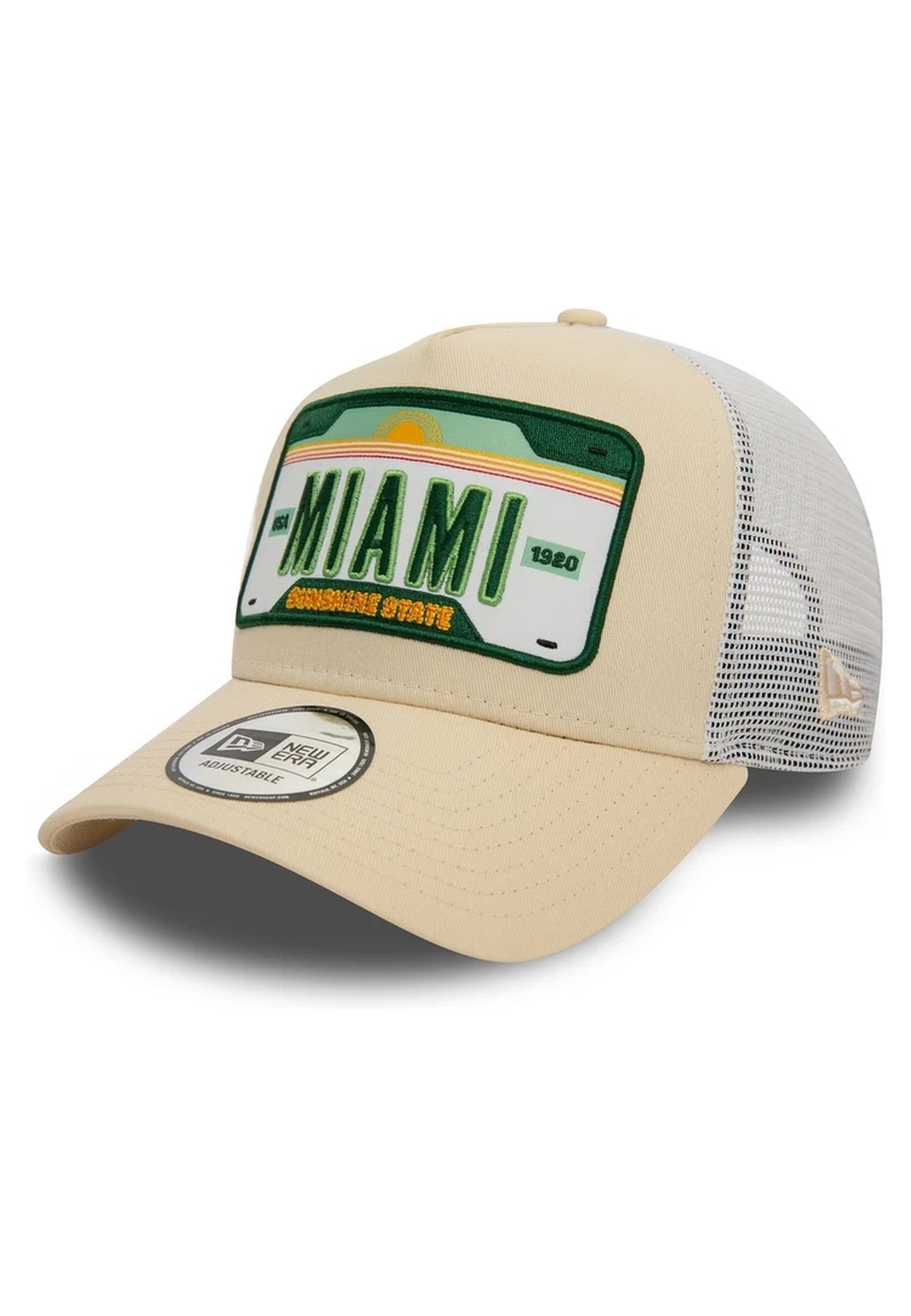 GORRA NEW ERA BEIGE MIAMI PLATE TRUCKER CAP