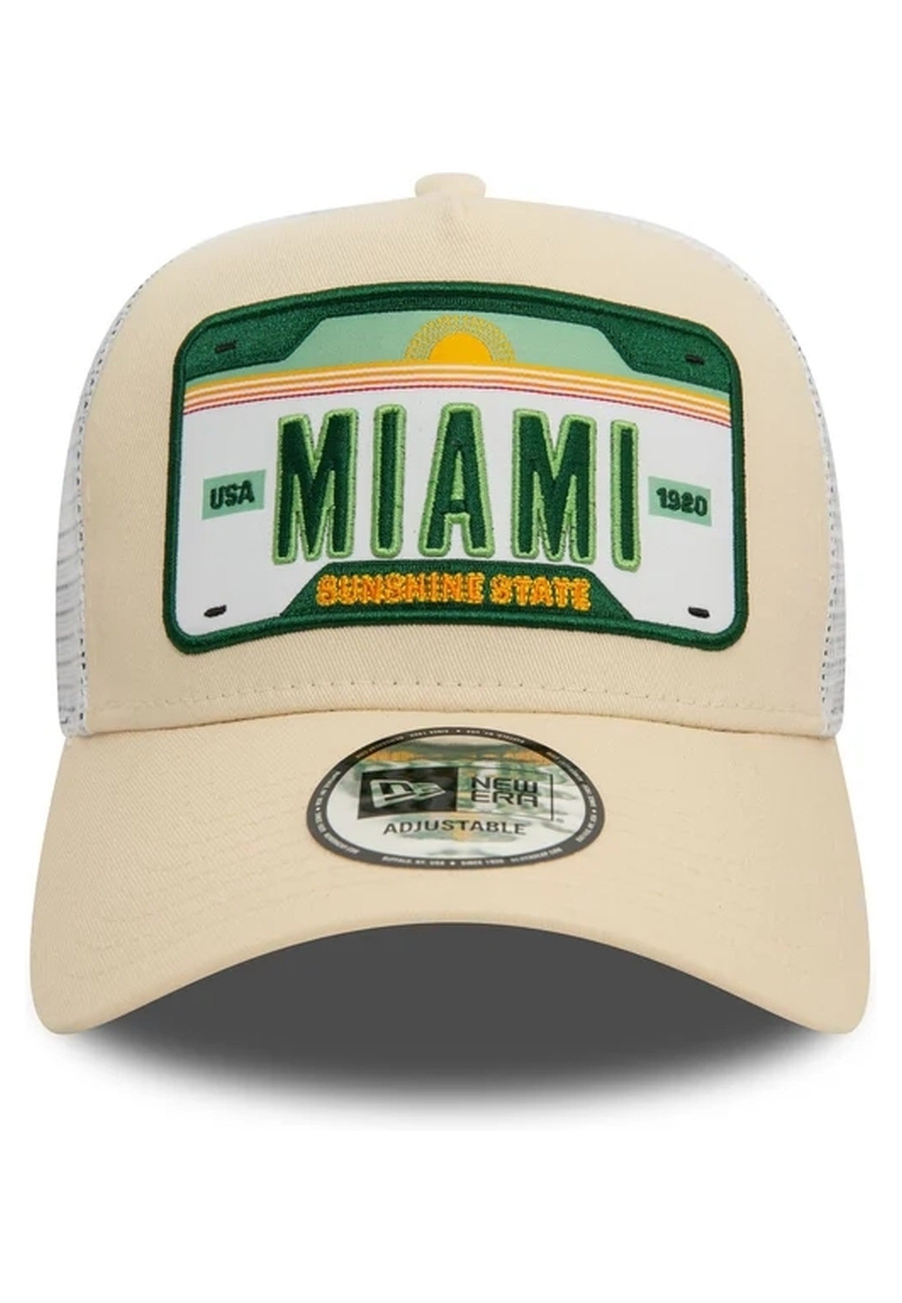 GORRA NEW ERA BEIGE MIAMI PLATE TRUCKER CAP