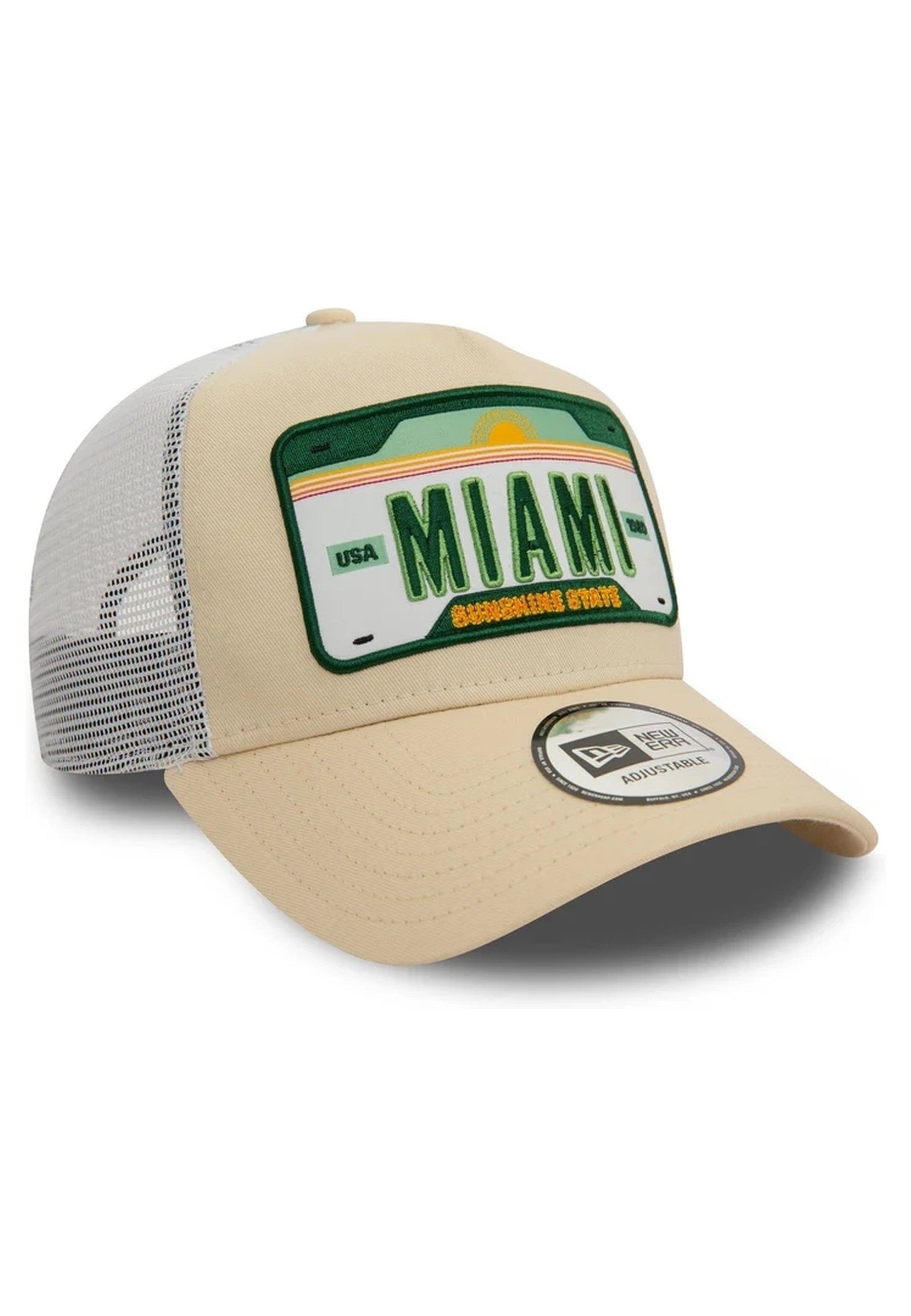 GORRA NEW ERA BEIGE MIAMI PLATE TRUCKER CAP