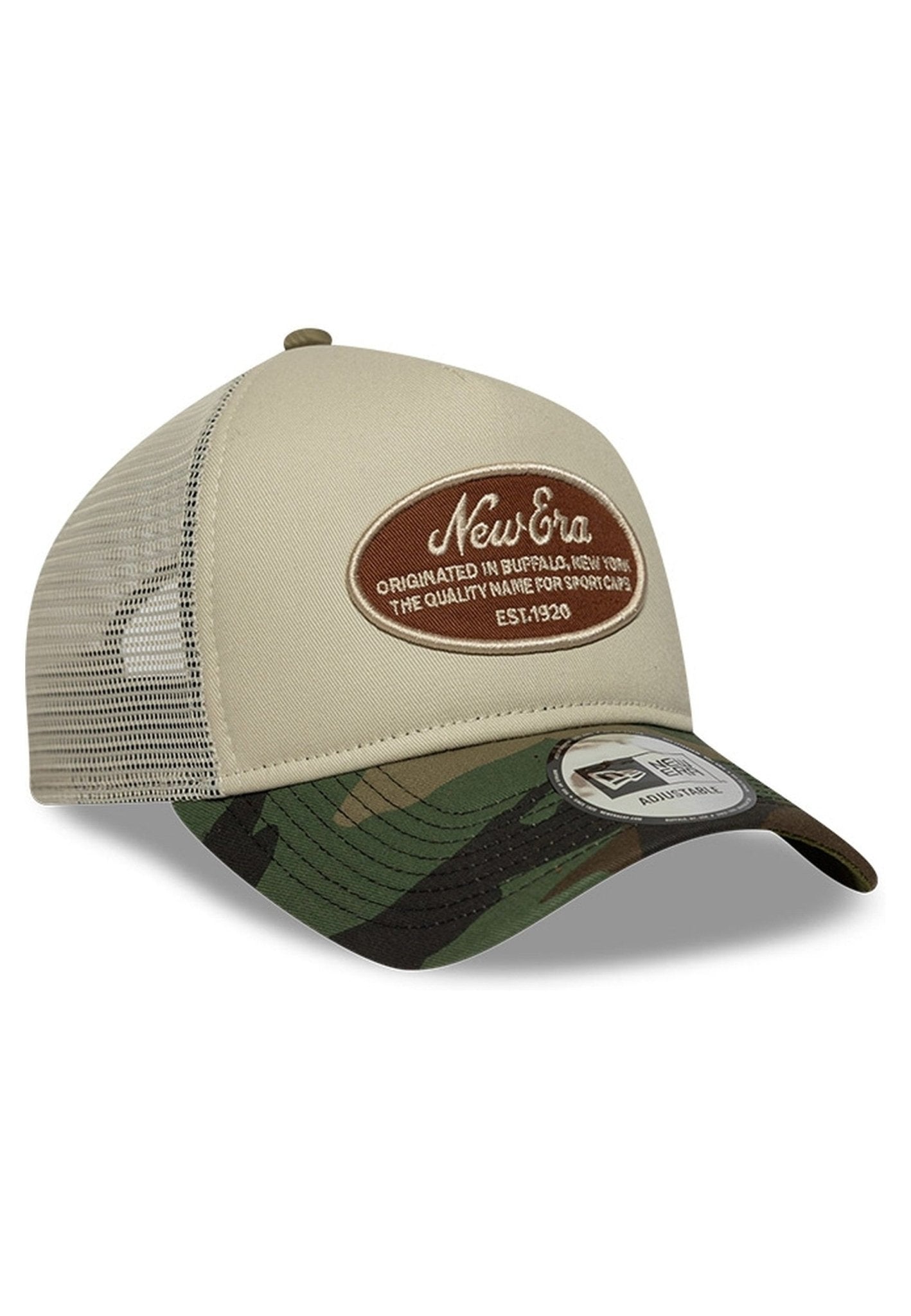 GORRA NEW ERA BEIGE OVAL PATCH CAMO TRUCKER - AREA ZERO