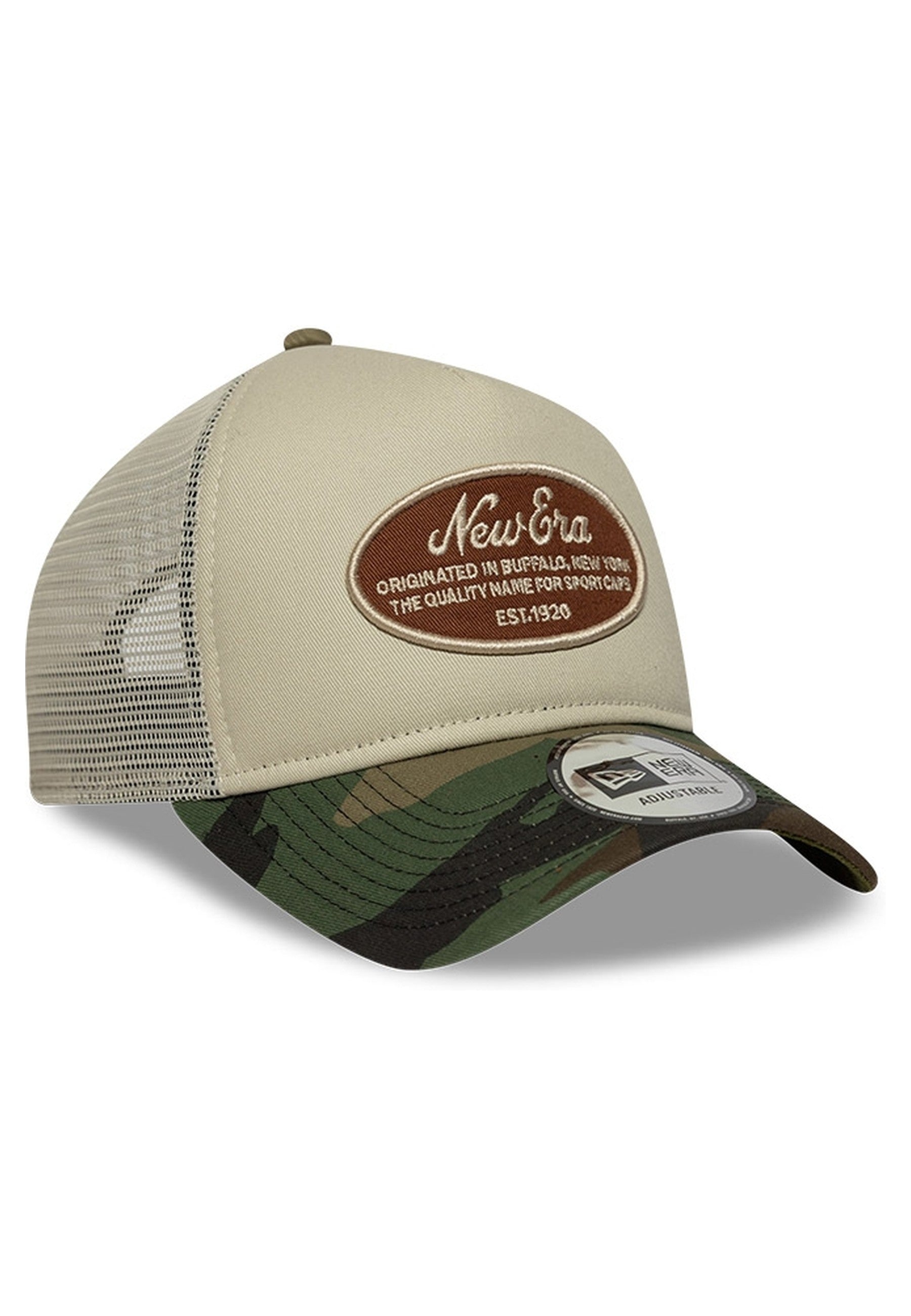 GORRA NEW ERA BEIGE OVAL PATCH CAMO TRUCKER