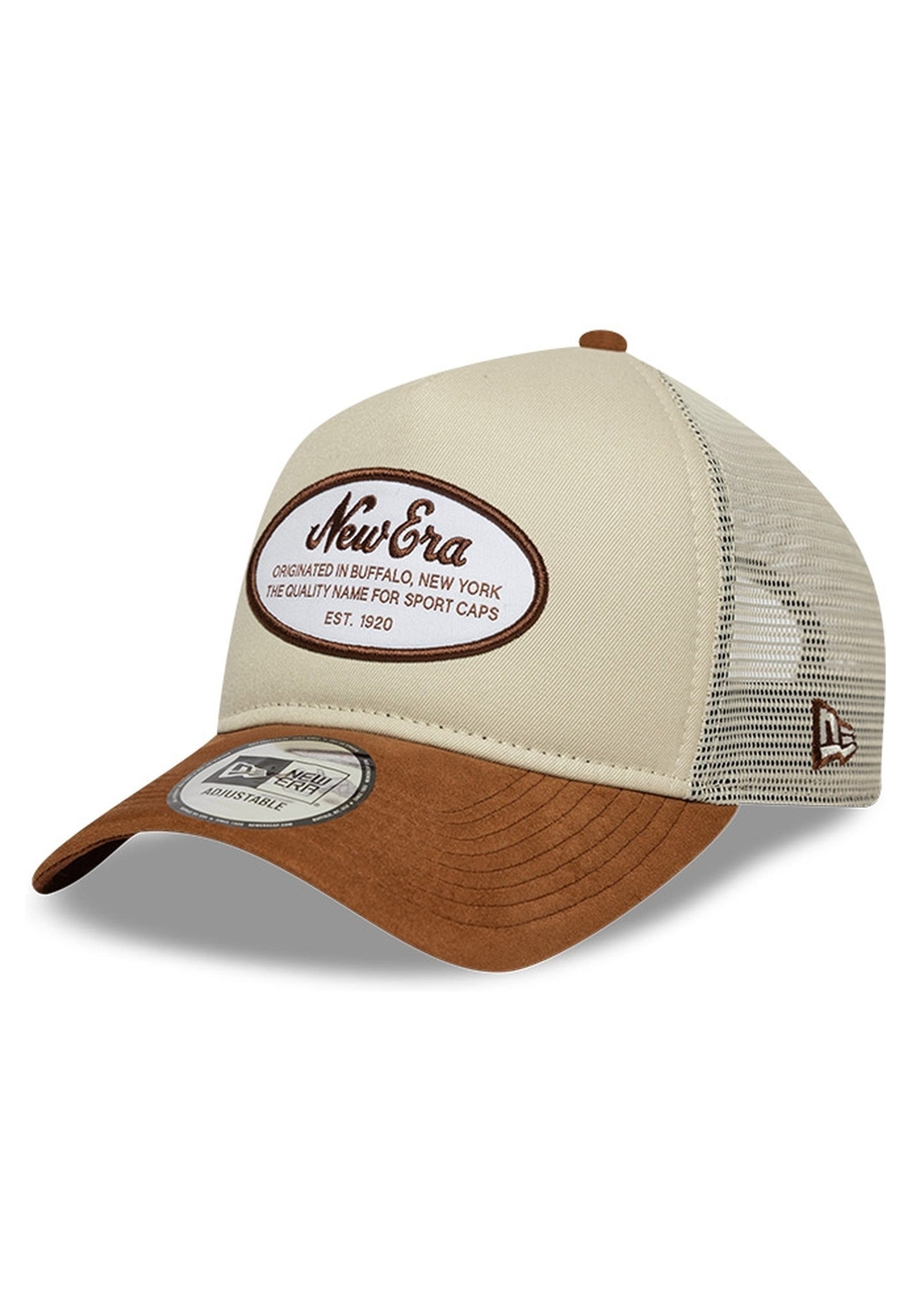 GORRA NEW ERA BEIGE OVAL PATCH SUEDE TRUCKER CAP
