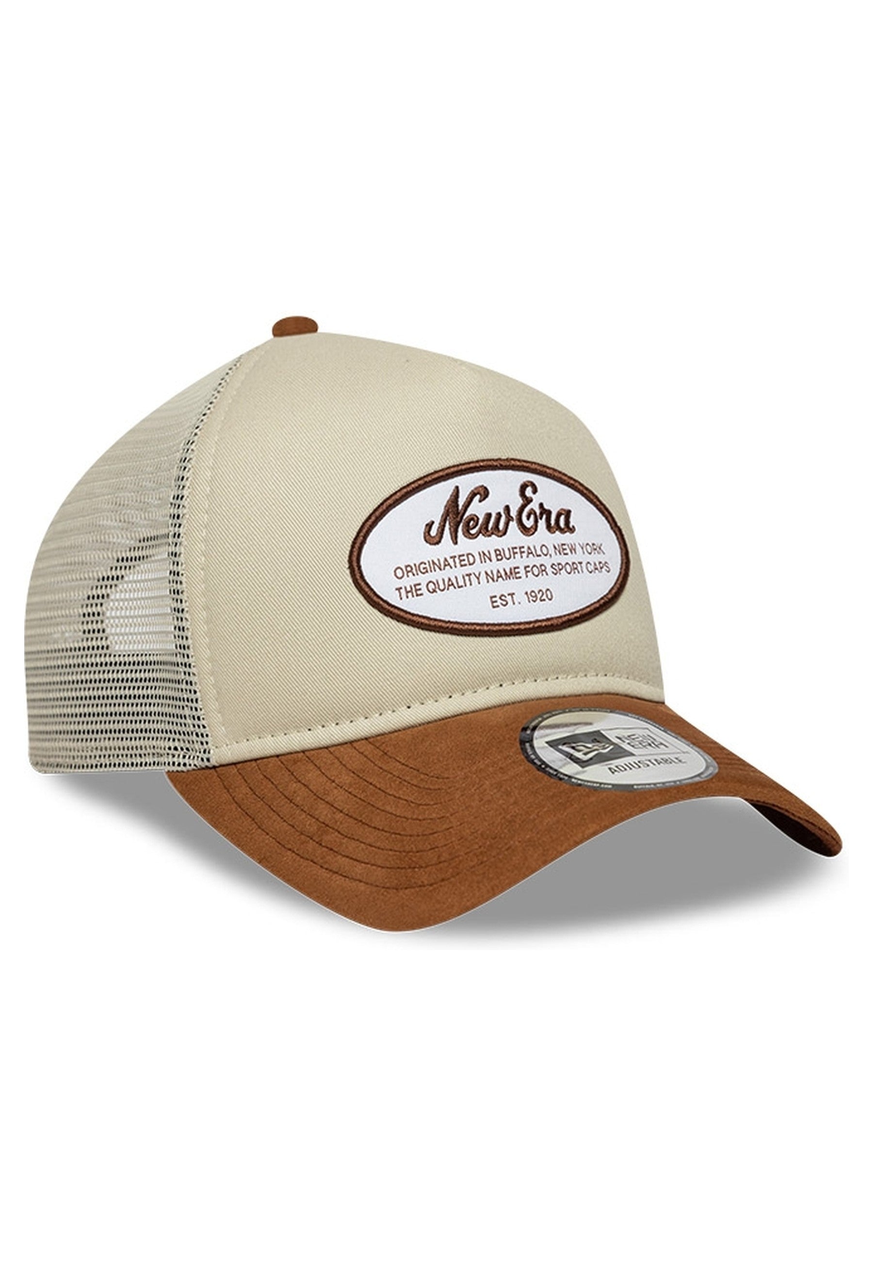 GORRA NEW ERA BEIGE OVAL PATCH SUEDE TRUCKER CAP