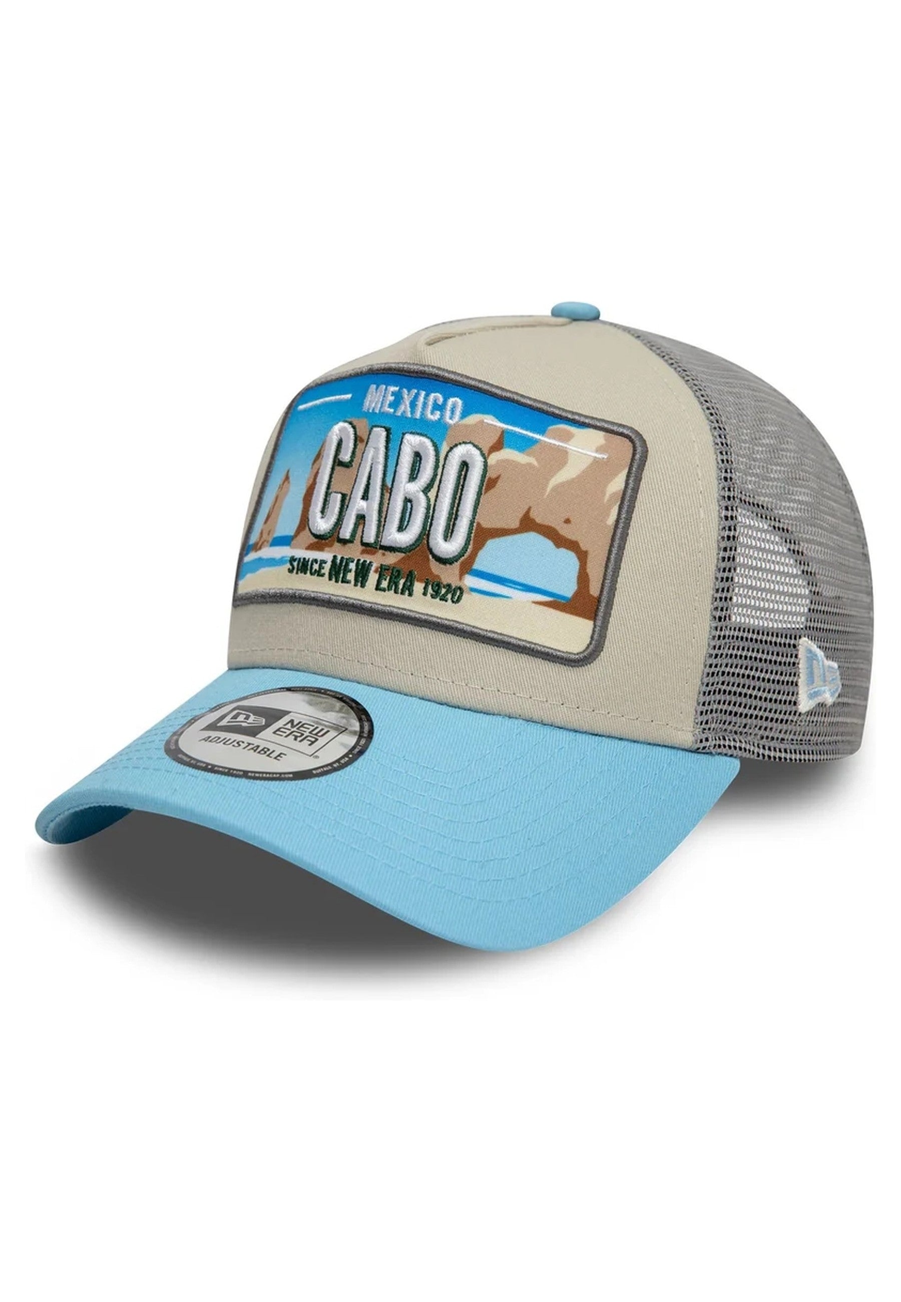 GORRA NEW ERA CELESTE CABO LICENSE PLATE TRUCKER CAP