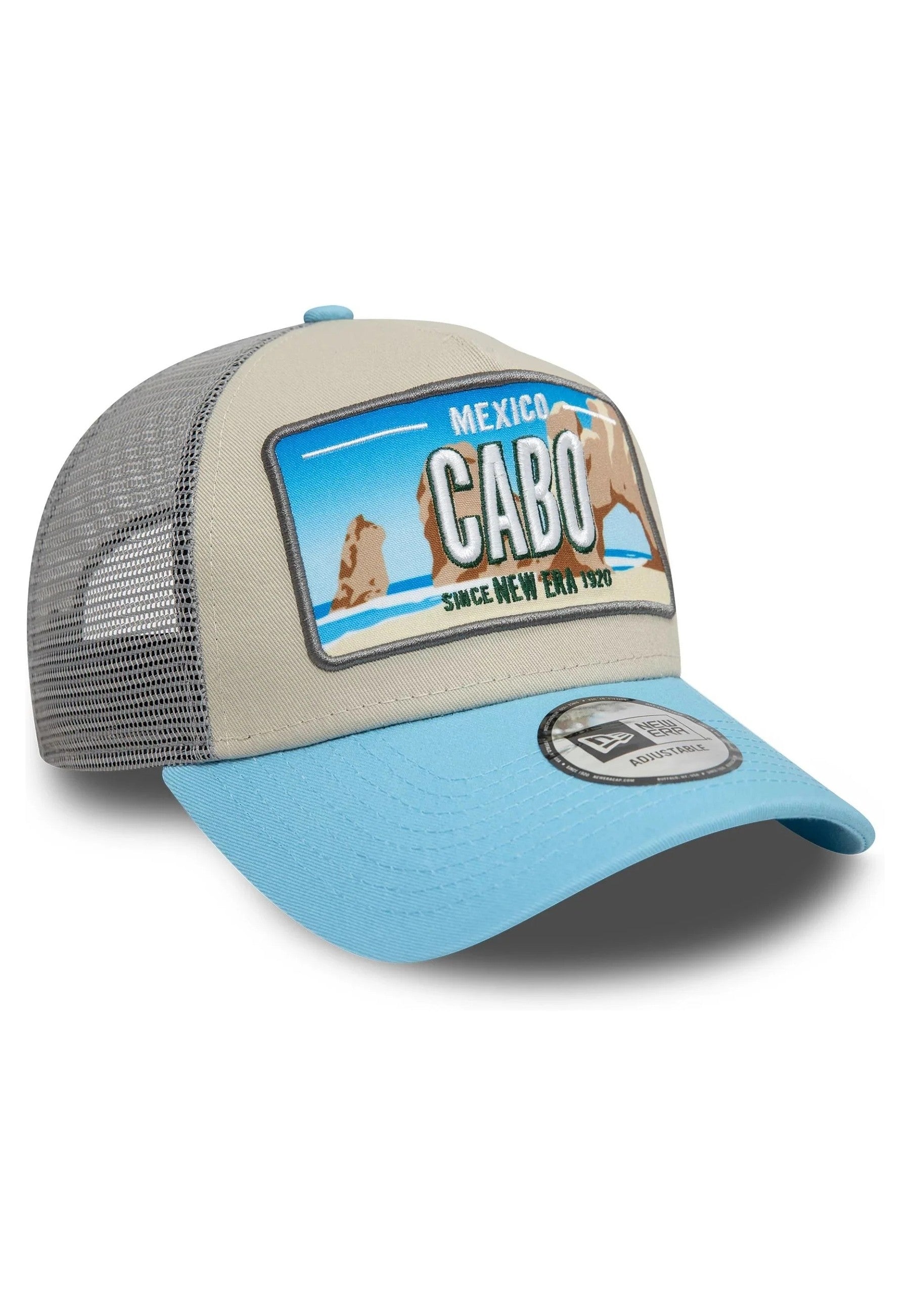GORRA NEW ERA CELESTE CABO LICENSE PLATE TRUCKER CAP