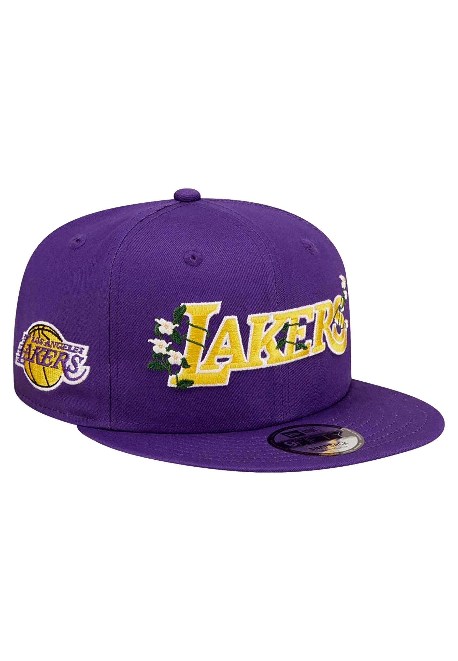 GORRA NEW ERA MORADA LAKERS FLOWER WORDMARK 9FIFTY LOSLAK