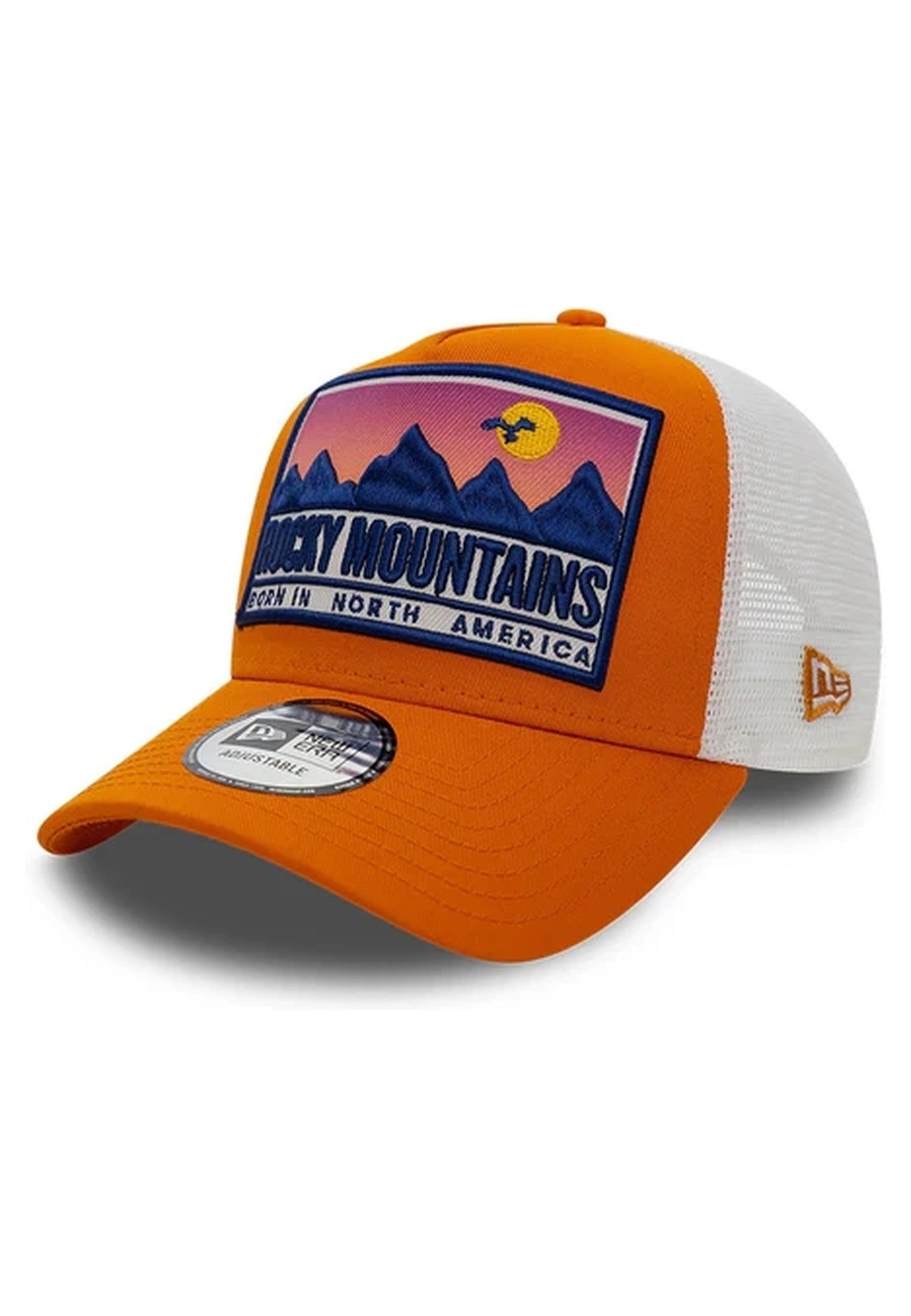 GORRA NEW ERA NARANJA ROCKY MOUNTAINS LOCATION PATCH TRUCKER CAP