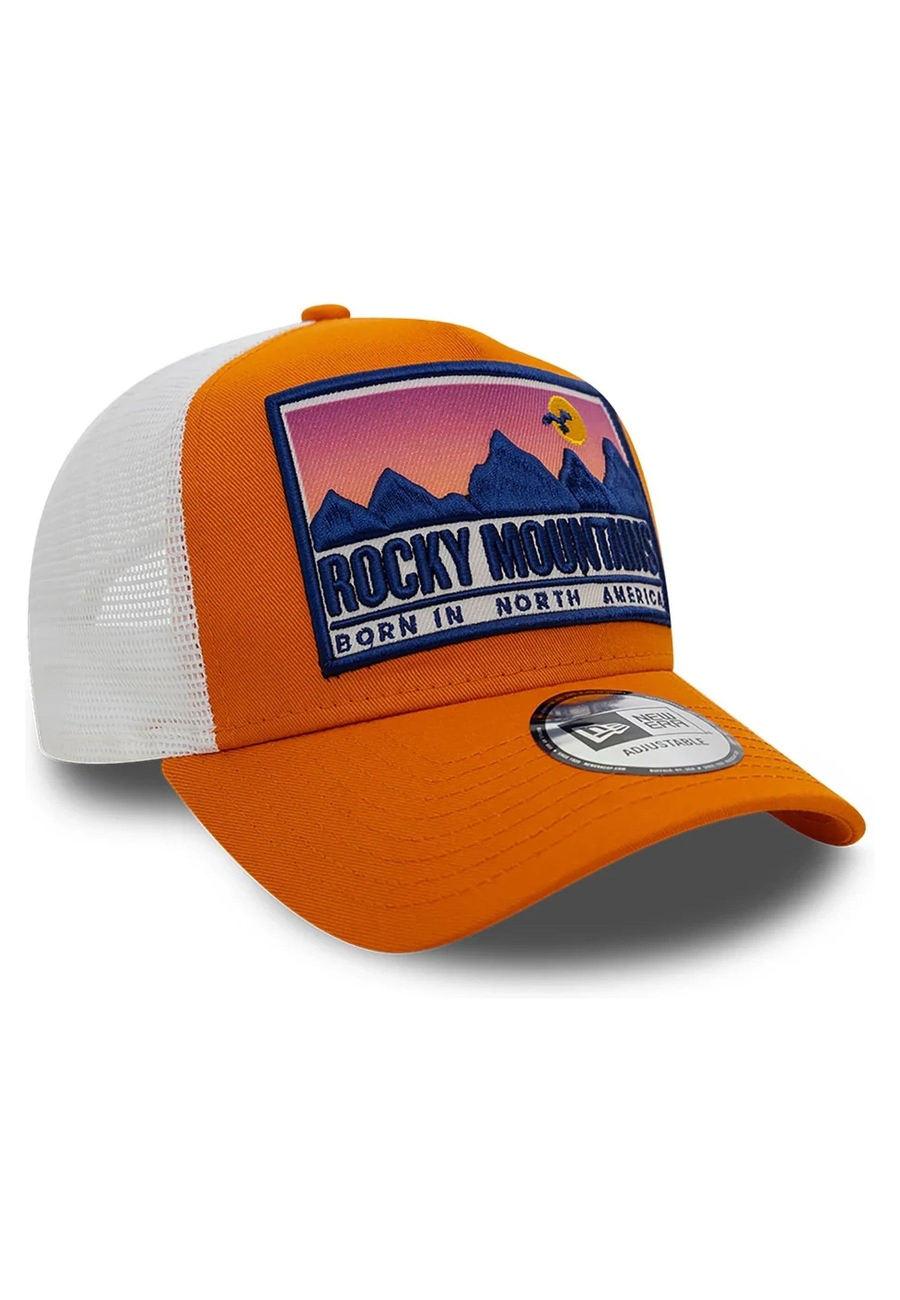 GORRA NEW ERA NARANJA ROCKY MOUNTAINS LOCATION PATCH TRUCKER CAP