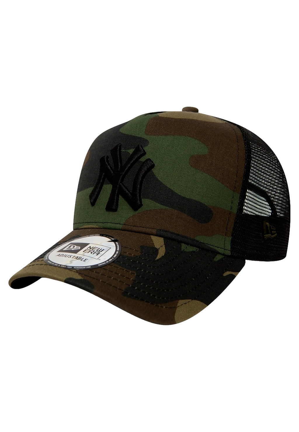 GORRA NEW ERA VERDE CAMUFLAJE TRUCKER LOGO YANKEES BORDADO FRENTE VISERA CURVA