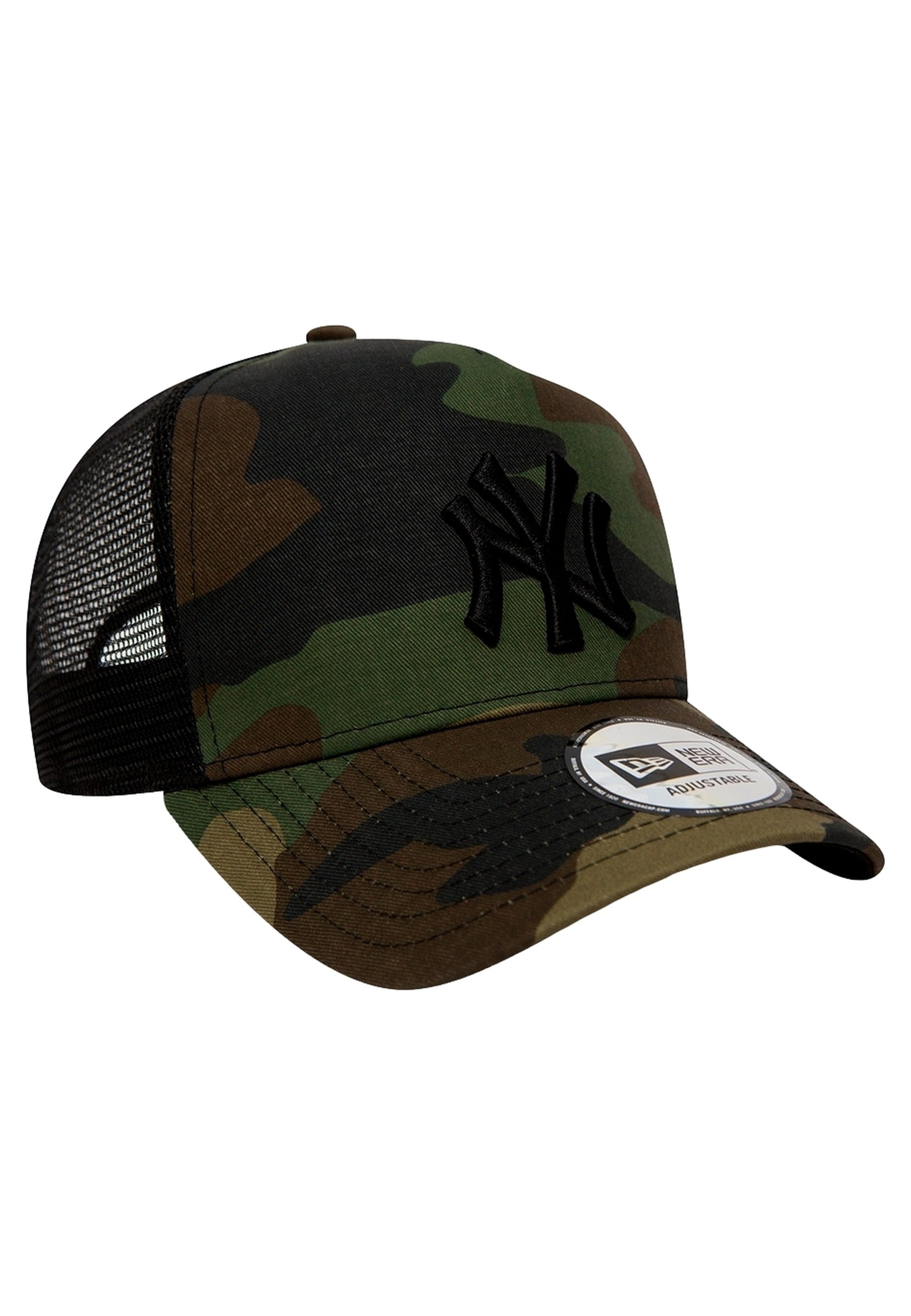 GORRA NEW ERA VERDE CAMUFLAJE TRUCKER LOGO YANKEES BORDADO FRENTE VISERA CURVA