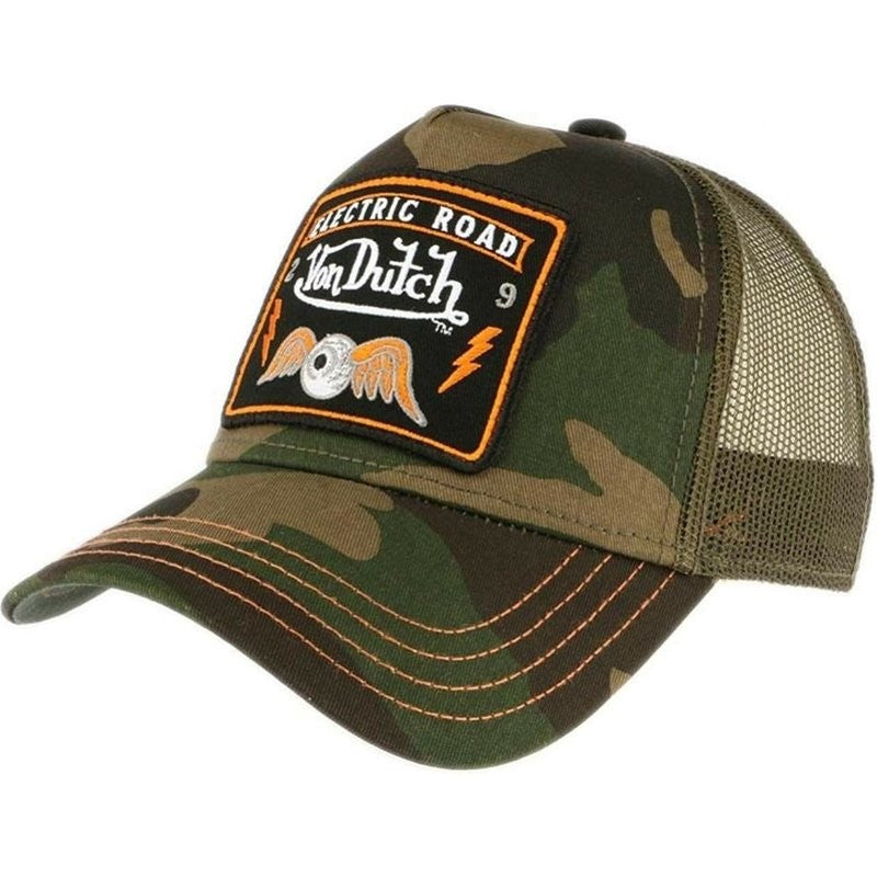 GORRA VON DUTCH VERDE CAMUFLAJE OJO ALADO BORDADO FRENTE VISERA CURVA