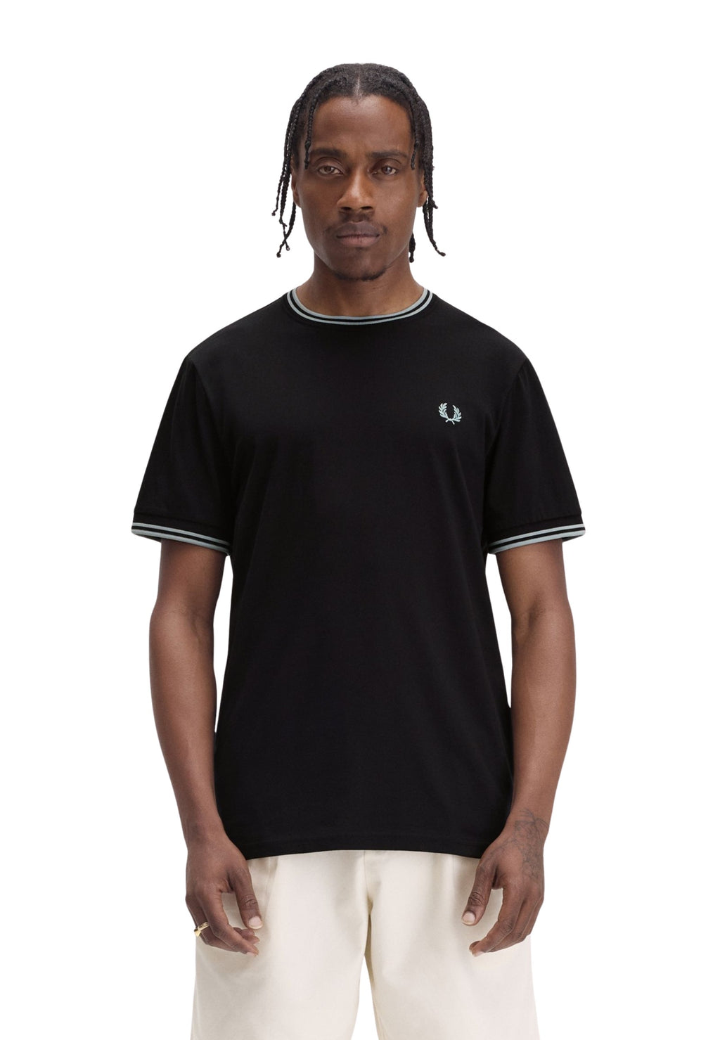 CAMISETA FRED PERRY NEGRA/GRIS RIBETED NECK TEE
