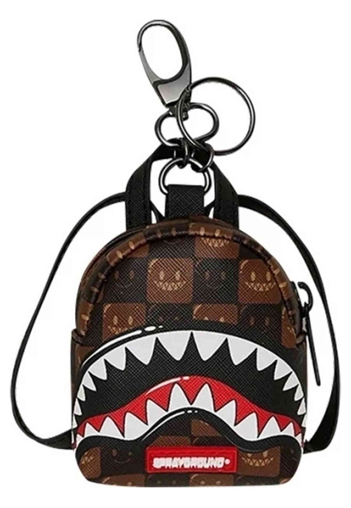 LLAVERO SPRAYGROUND MARRON SHARK IN PARIS WTF BUBBLE BROWN CHECK KEYCHAIN