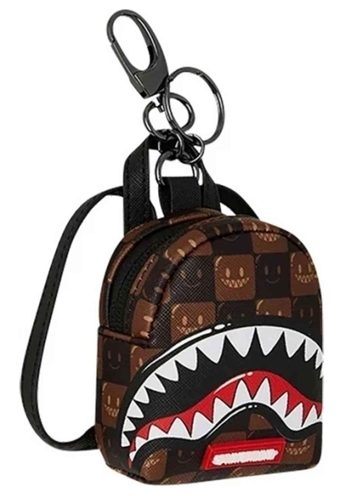 LLAVERO SPRAYGROUND MARRON SHARK IN PARIS WTF BUBBLE BROWN CHECK KEYCHAIN