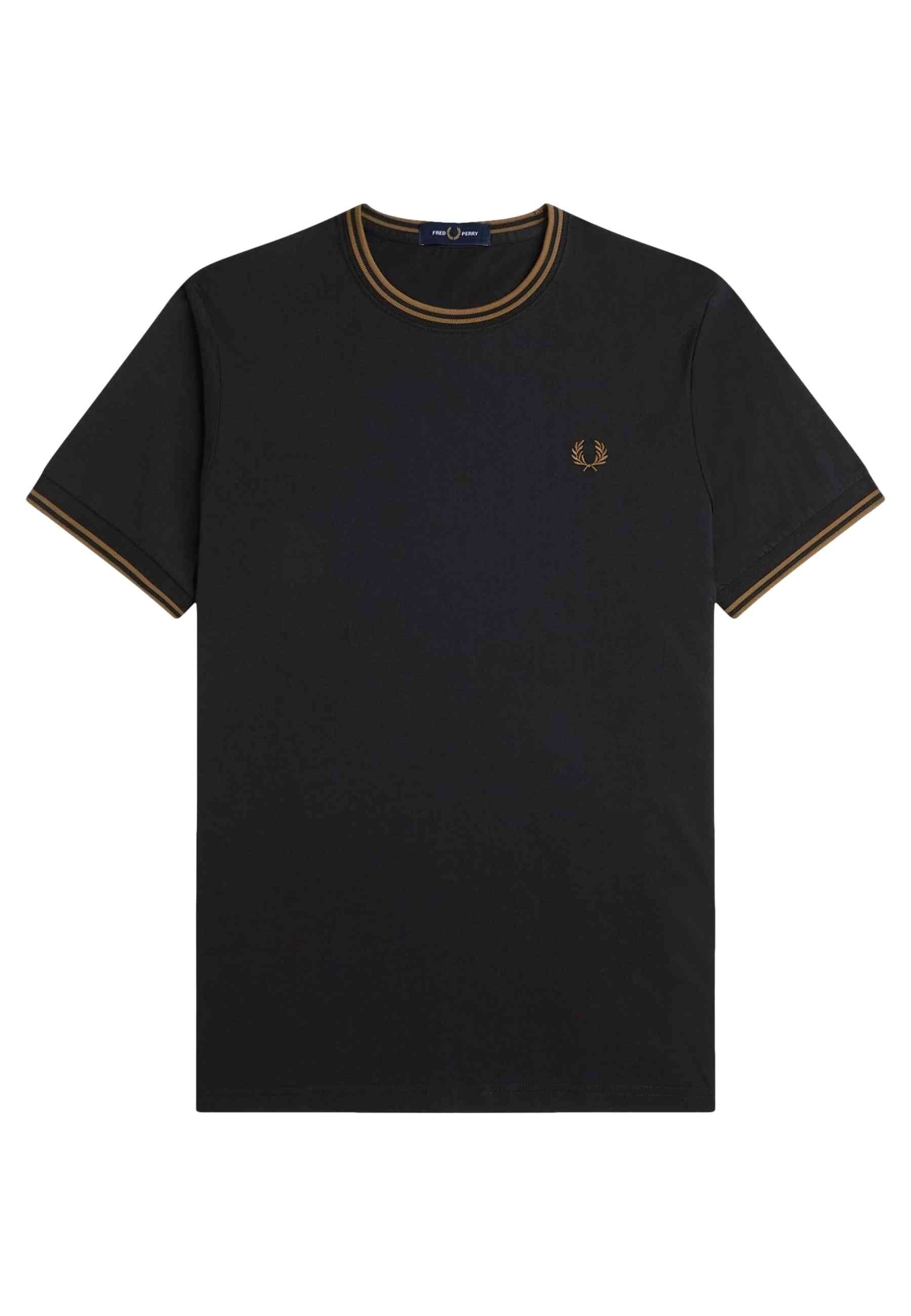 CAMISETA FRED PERRY NEGRA/MARRON CONTRAST RIBETED TEE