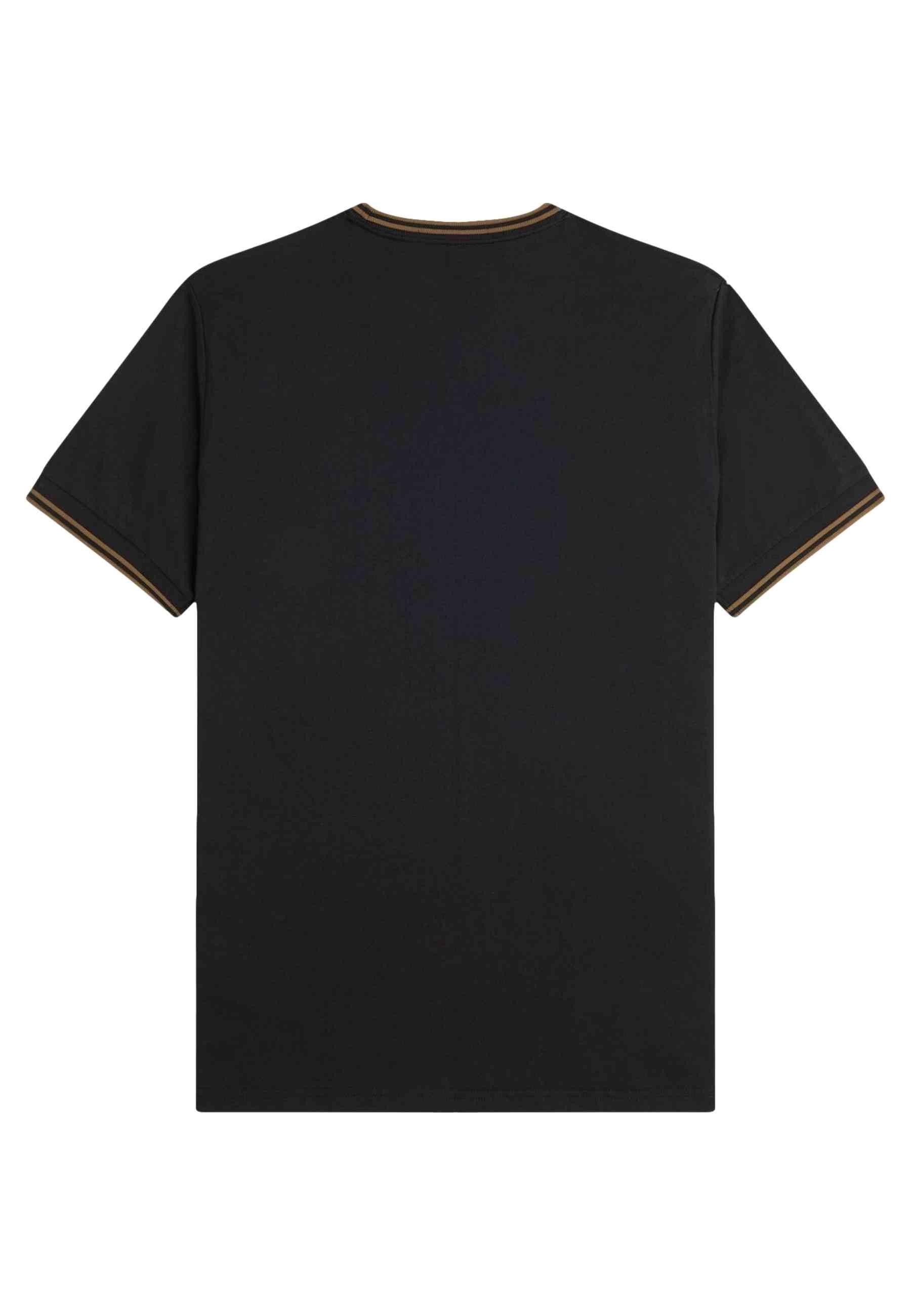 CAMISETA FRED PERRY NEGRA/MARRON CONTRAST RIBETED TEE