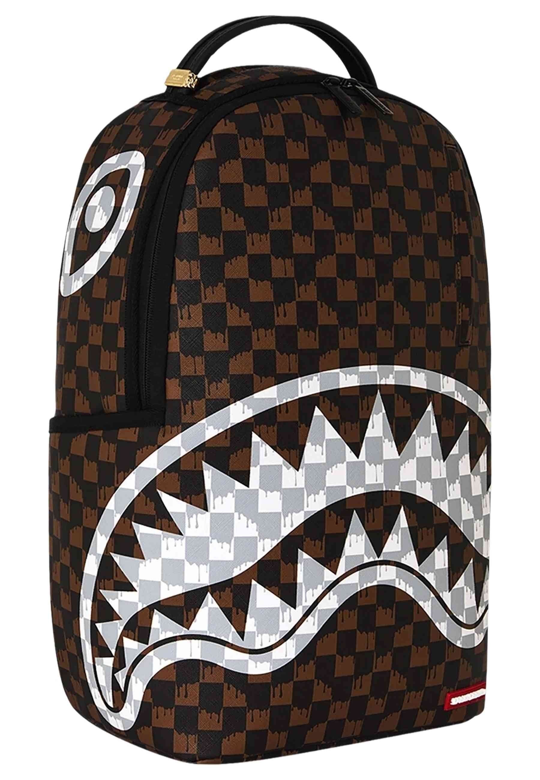 MOCHILA SPRAYGROUND MARRON BROWN AND CREAM DRIP CHECK SHARK BACKPACK
