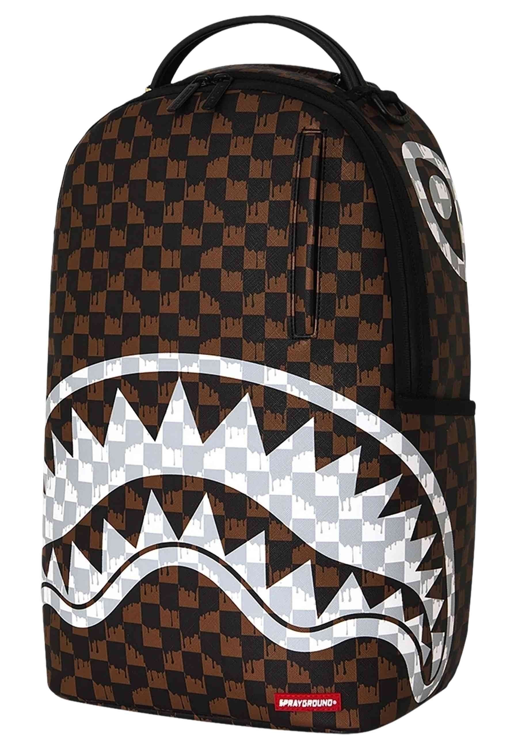 MOCHILA SPRAYGROUND MARRON BROWN AND CREAM DRIP CHECK SHARK BACKPACK