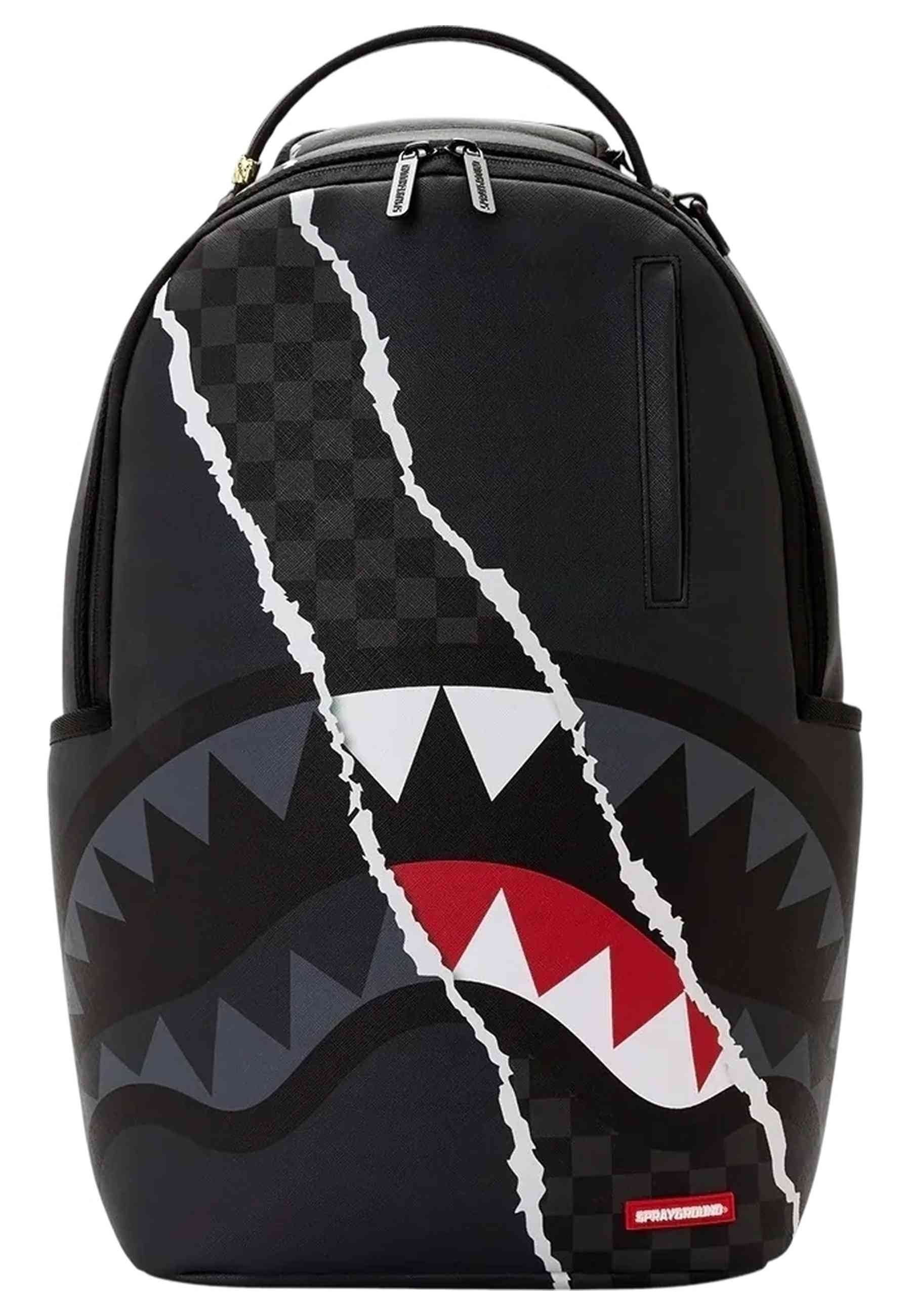 MOCHILA SPRAYGROUND NEGRA CENTER RIP REVEALING GRAY CHECK BACKPACK