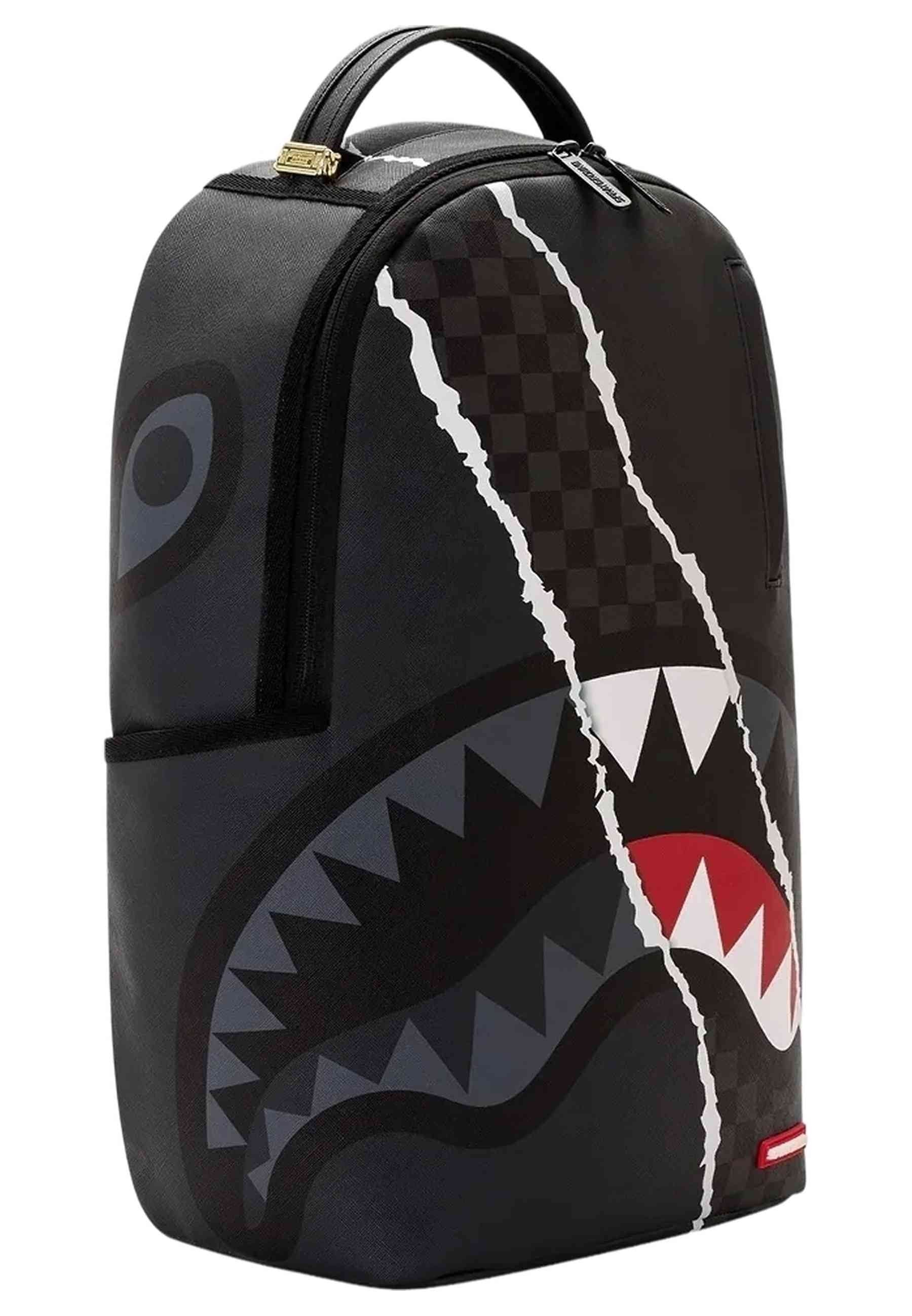 MOCHILA SPRAYGROUND NEGRA CENTER RIP REVEALING GRAY CHECK BACKPACK