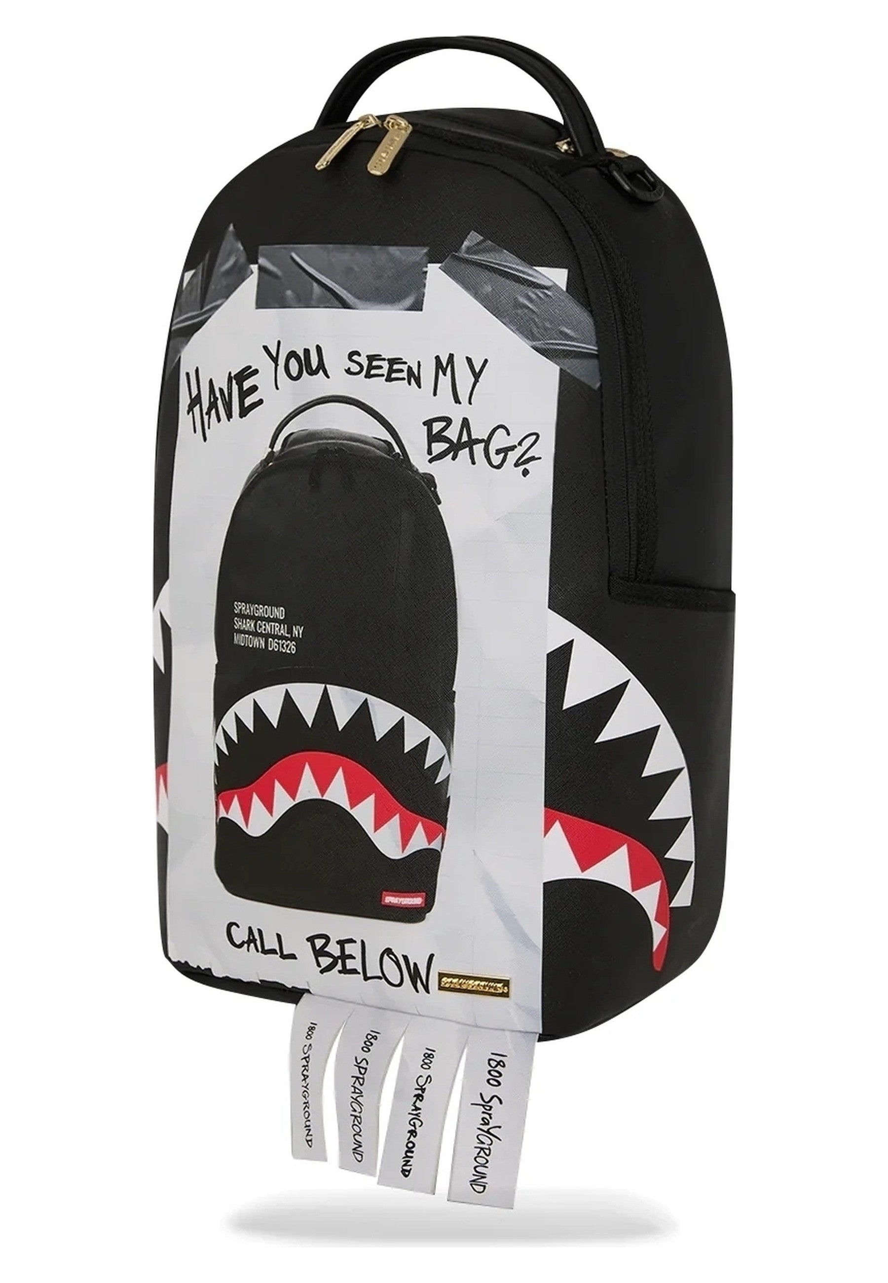 MOCHILA SPRAYGROUND NEGRA MISSIN BAG FLYER ON BAG WITH REAL CUTS STRIPS BACKPACK