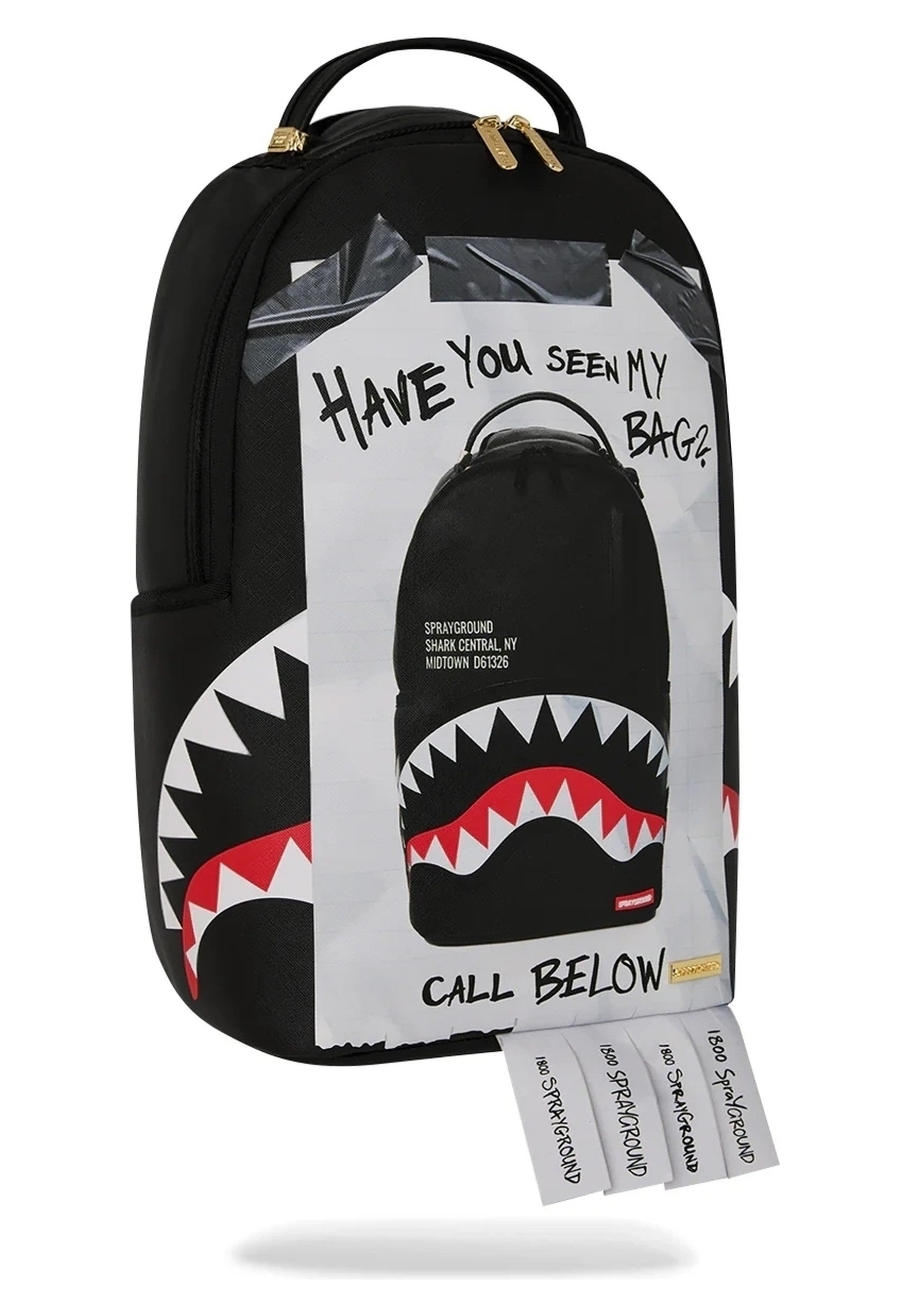 MOCHILA SPRAYGROUND NEGRA MISSIN BAG FLYER ON BAG WITH REAL CUTS STRIPS BACKPACK