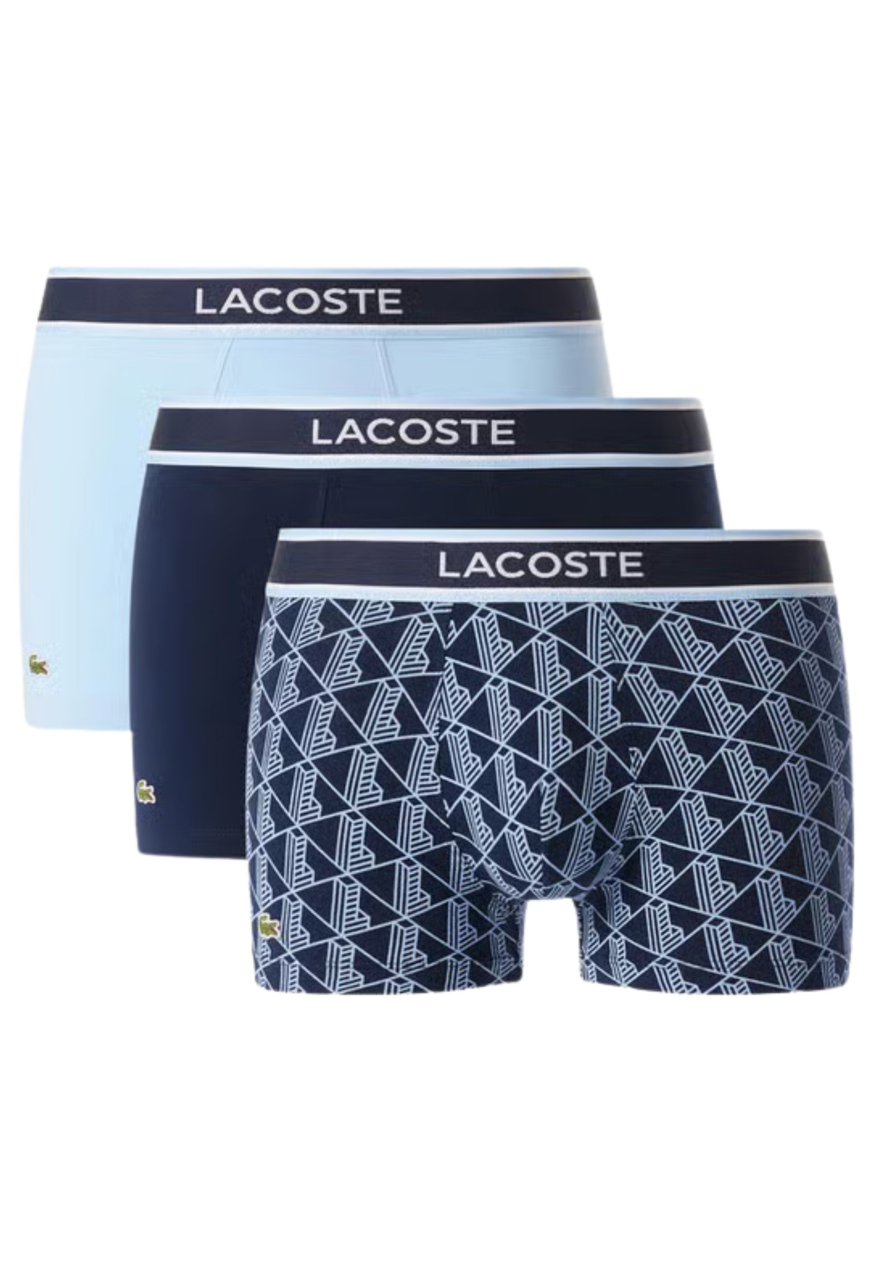TRIPACK BOXER LACOSTE AZULES PLAID/MONOGRAM TRUNKS