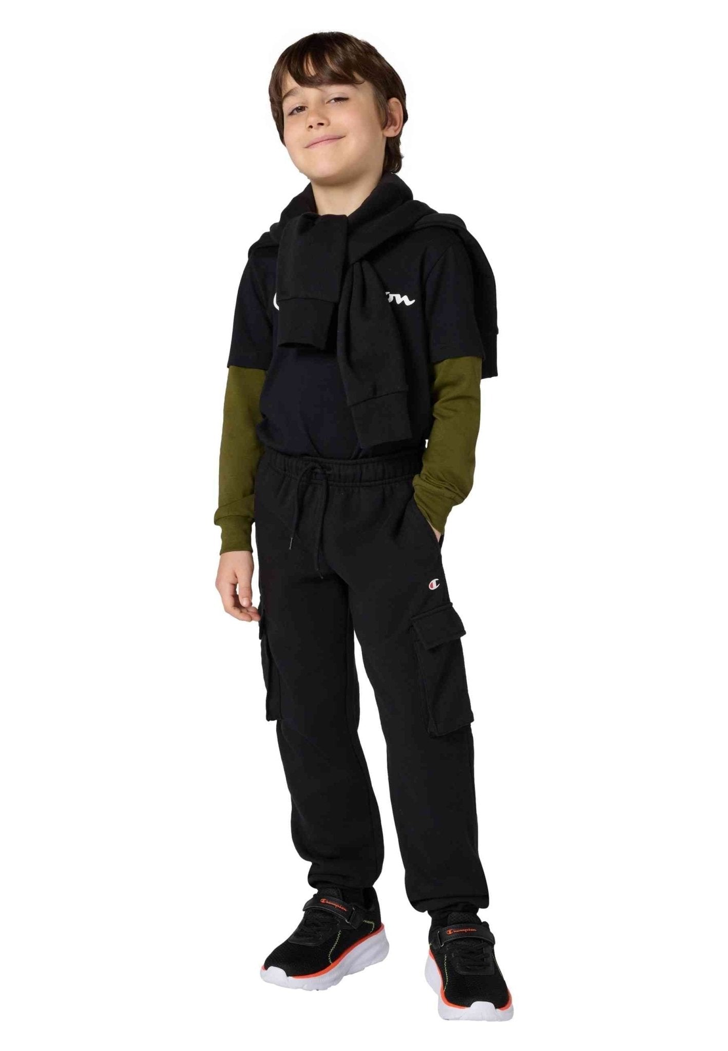 PANTALON JUNIOR CHAMPION NEGRO SIDE POCKETS ICONS LOGO JOGGER - AREA ZERO