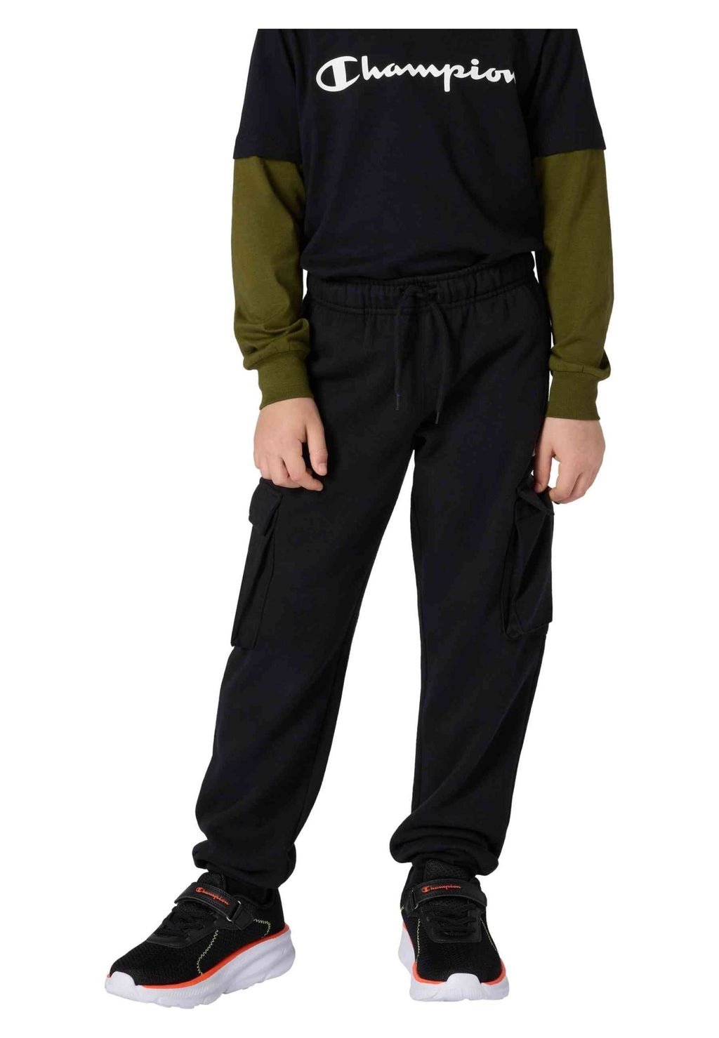 PANTALON JUNIOR CHAMPION NEGRO SIDE POCKETS ICONS LOGO JOGGER - AREA ZERO