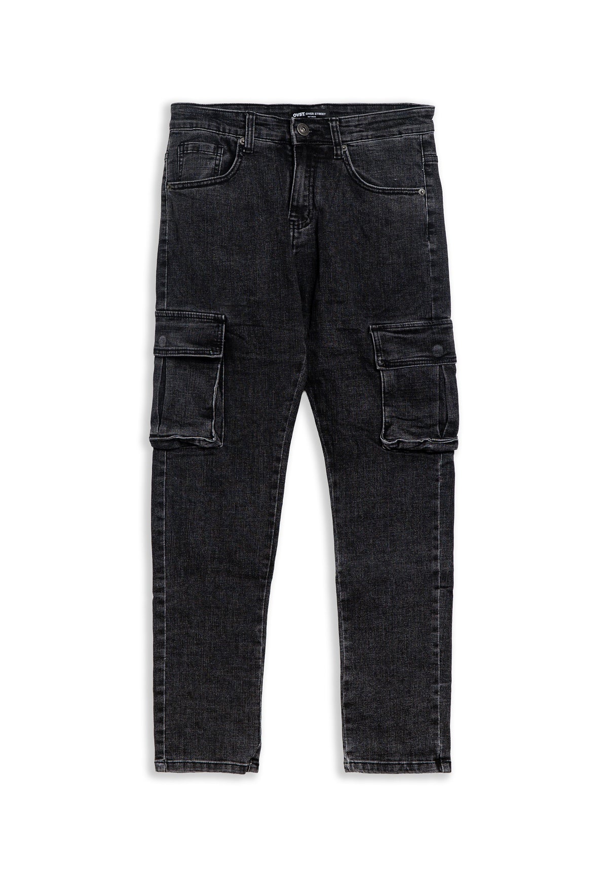 PANTALON NEGRO GASTADO CARGO SKINNY SIDE POCKETS PANT
