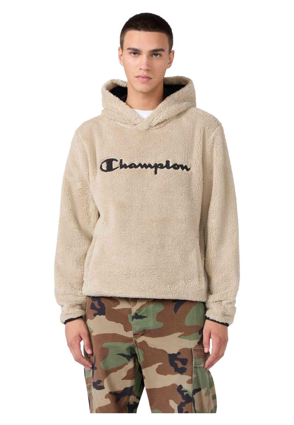 POLAR CHAMPION BEIGE EMBROIDERED LOGO HOODED SHERPA