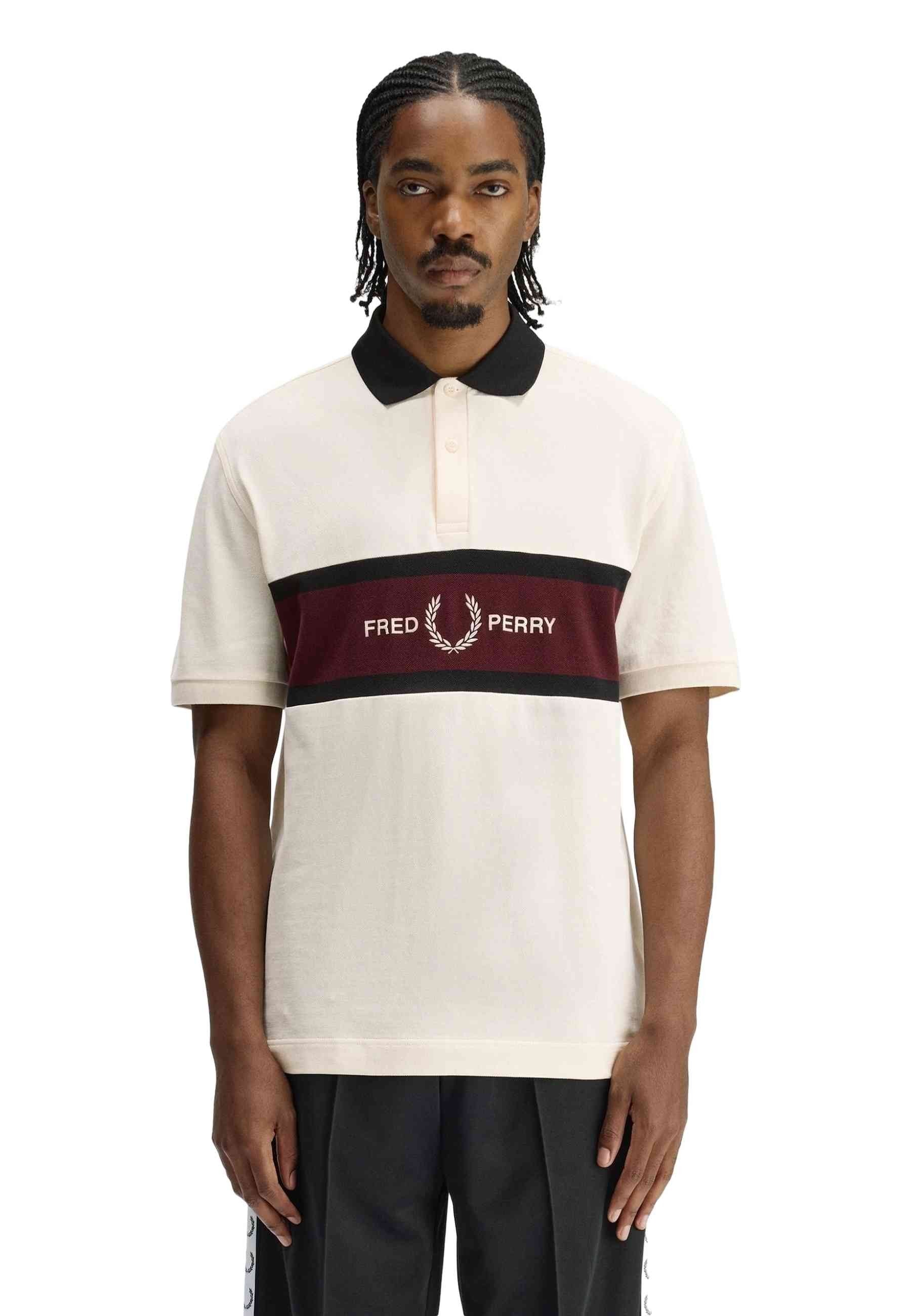 POLO FRED PERRY BEIGE EMBROIDERED PANEL POLO SHIRT