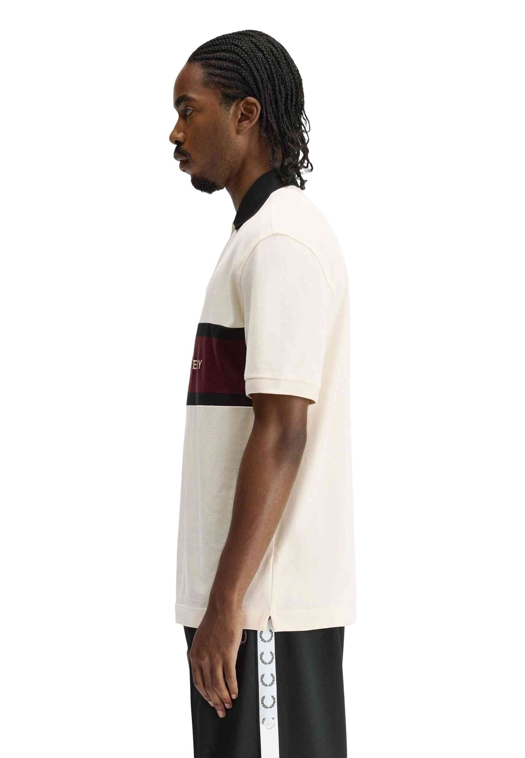 POLO FRED PERRY BEIGE EMBROIDERED PANEL POLO SHIRT