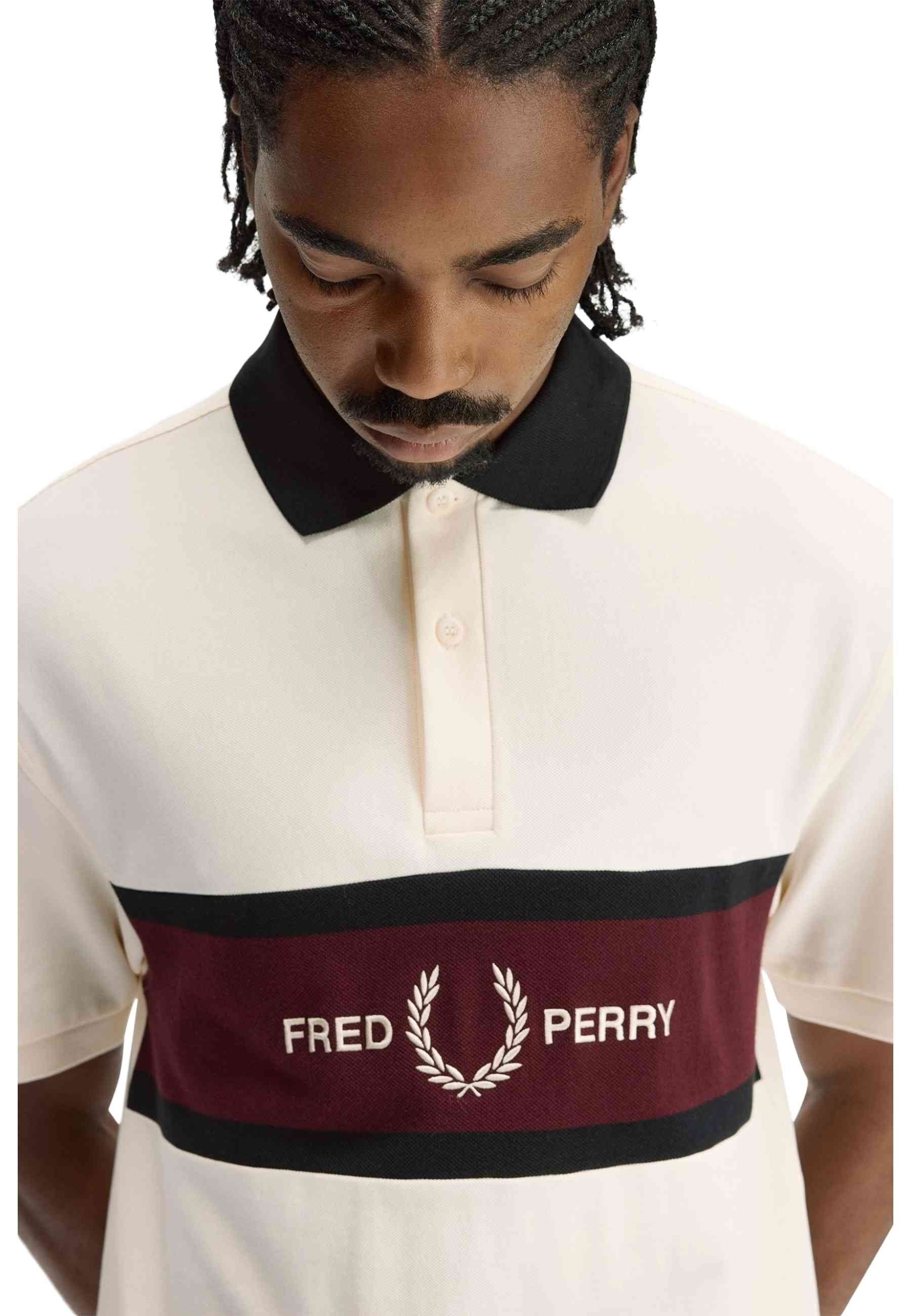 POLO FRED PERRY BEIGE EMBROIDERED PANEL POLO SHIRT