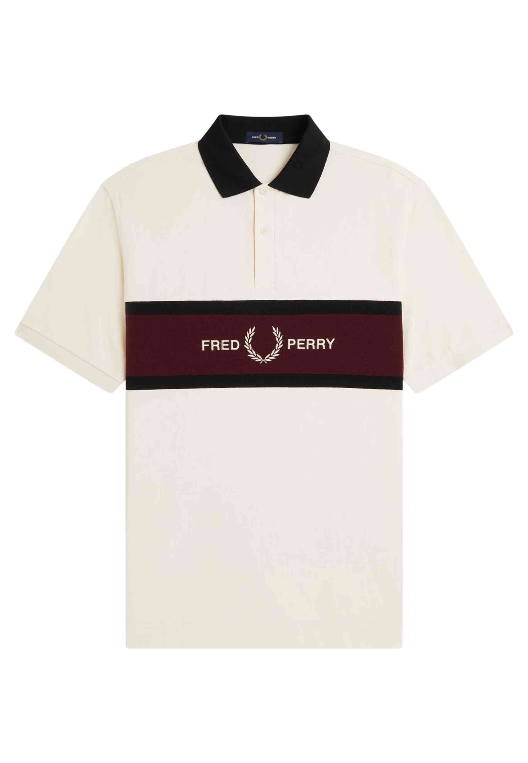 POLO FRED PERRY BEIGE EMBROIDERED PANEL POLO SHIRT