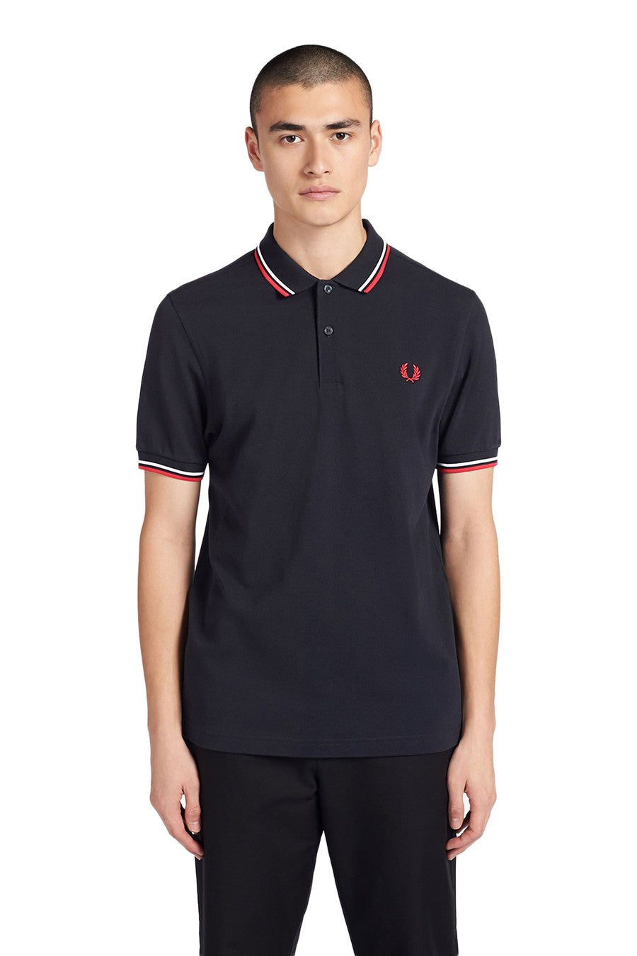 POLO FRED PERRY MARINO BASICO LOGO LAUREL BORDADO PECHO MANGA CORTA