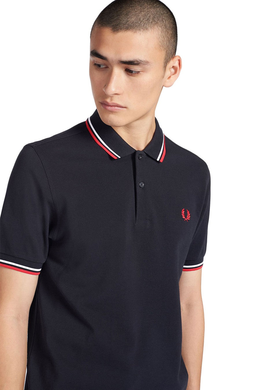 POLO FRED PERRY MARINO BASICO LOGO LAUREL BORDADO PECHO MANGA CORTA