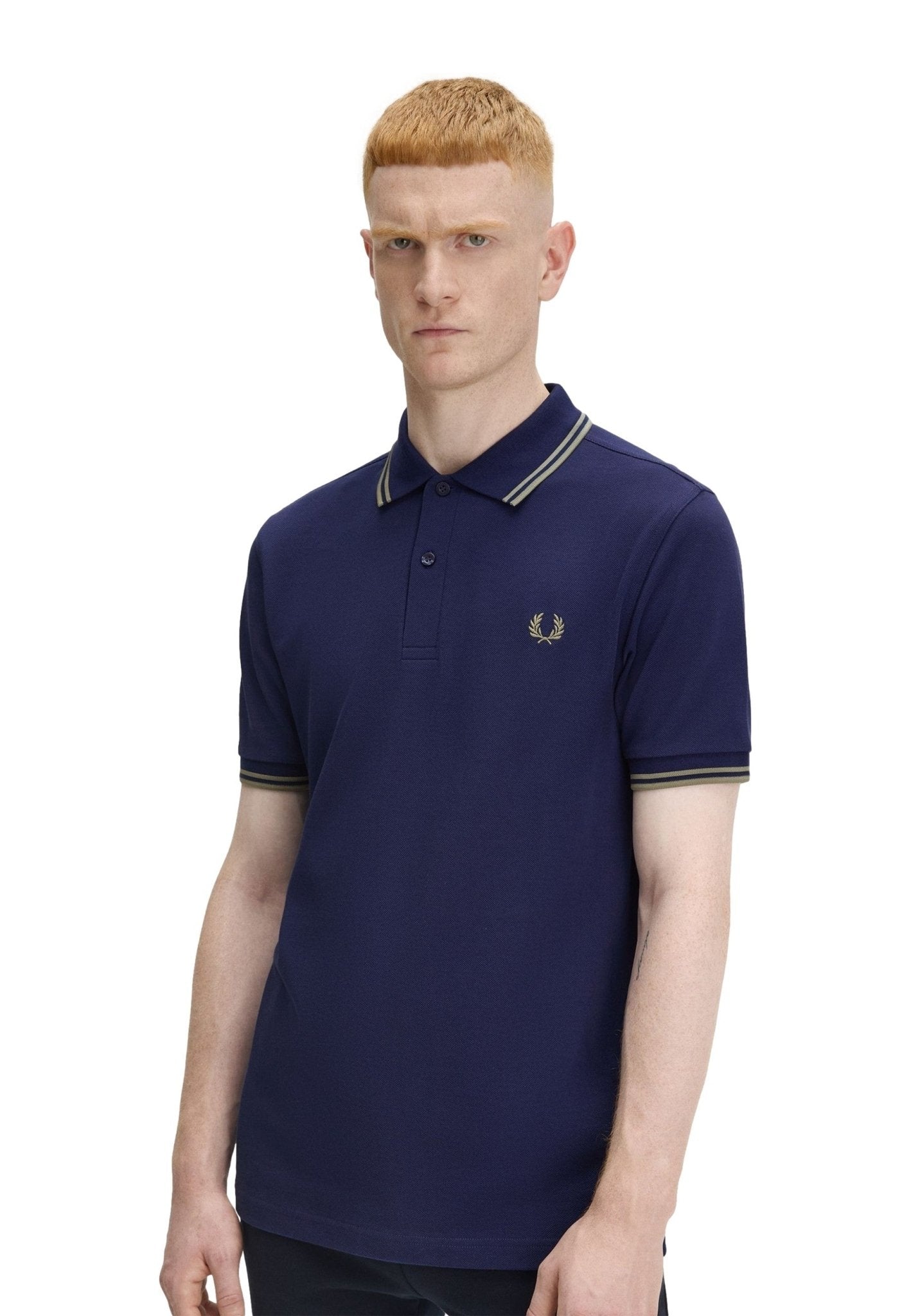 POLO FRED PERRY MARINO/VERDE TWIN TIPPED SHIRT - AREA ZERO