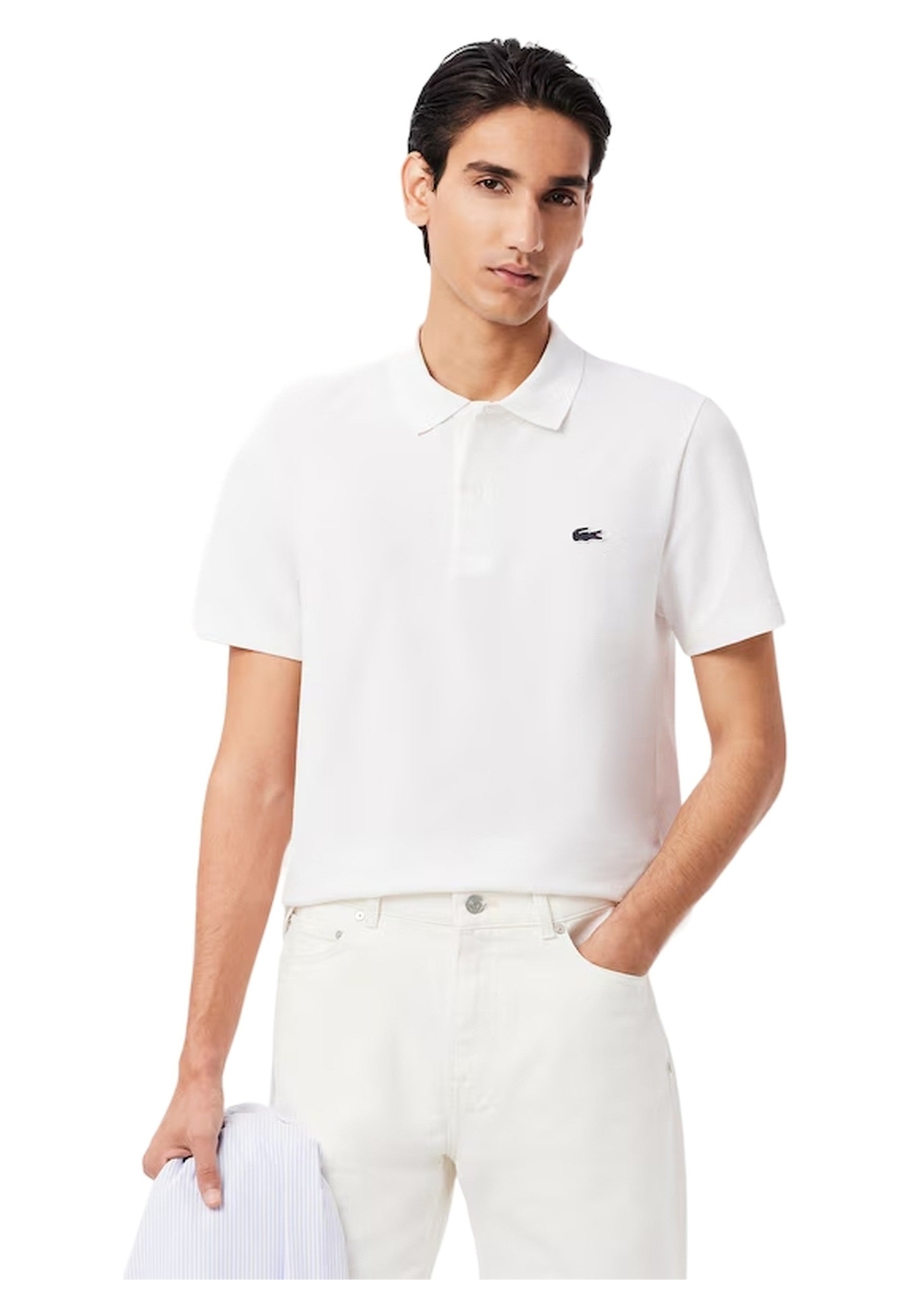 POLO LACOSTE BLANCO TONED LOGO REGULAR SHIRT