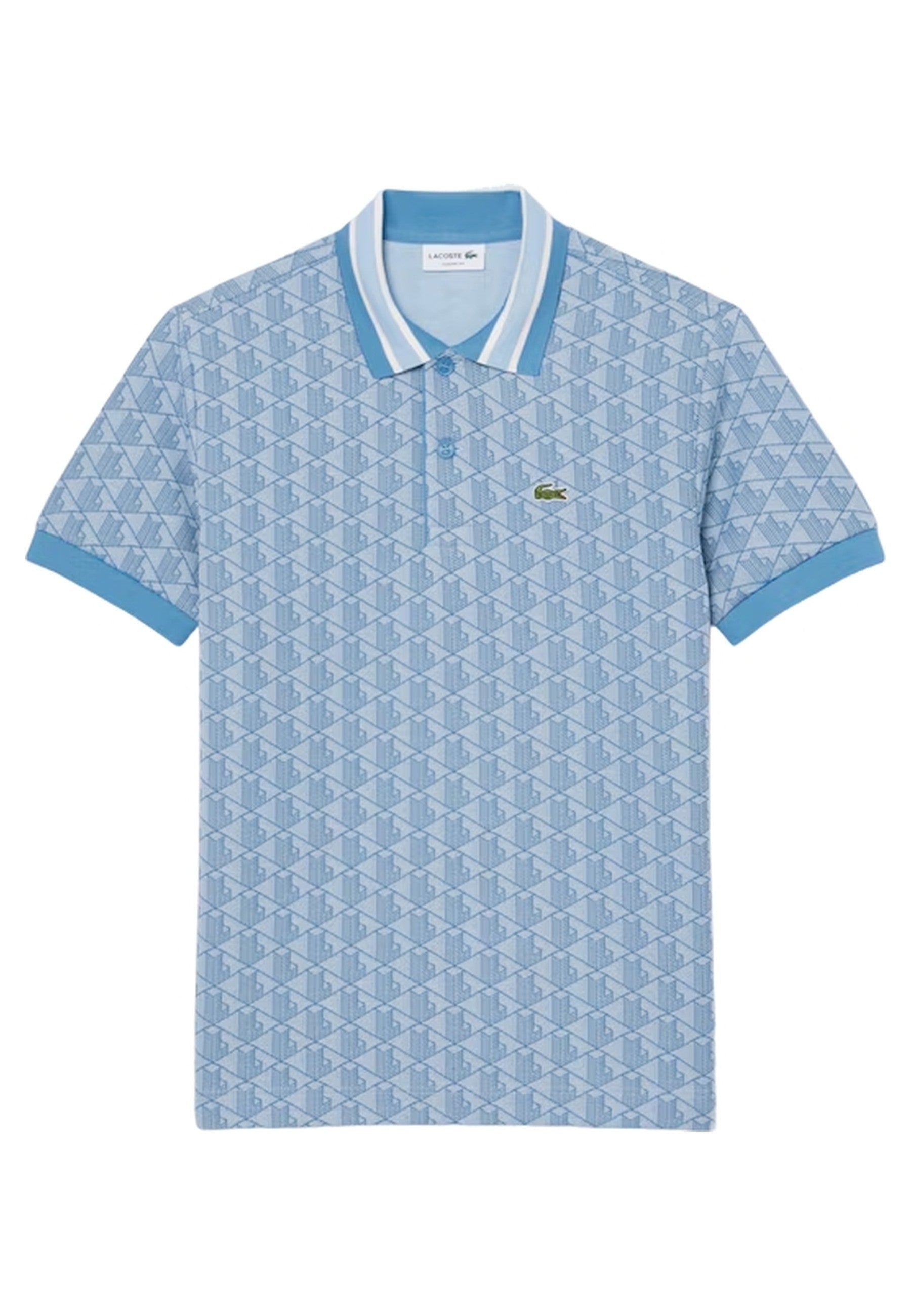 POLO LACOSTE CELESTE JAQUARD MONOGRAM SHIRT
