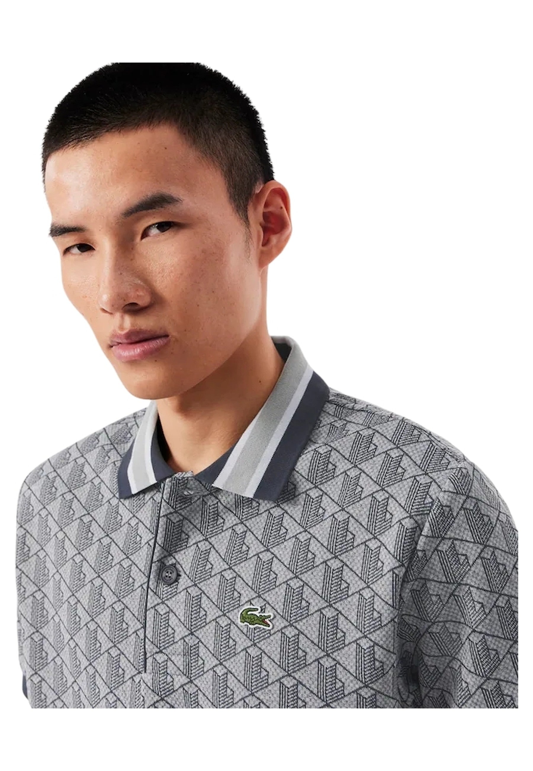 POLO LACOSTE GRIS JAQUARD MONOGRAN POLO SHIRT