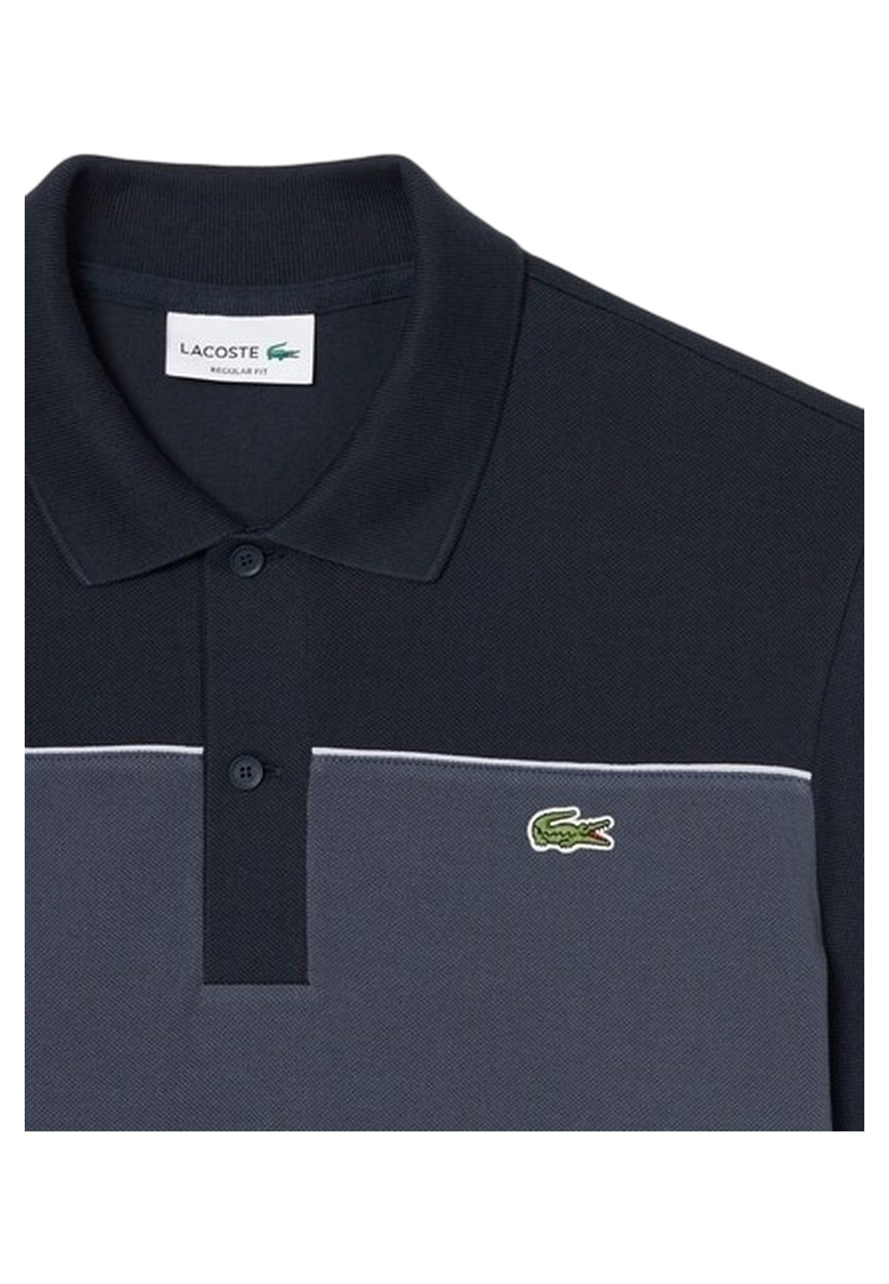 POLO LACOSTE NEGRO REGULAR FIT COLOUR BLOCK SHIRT