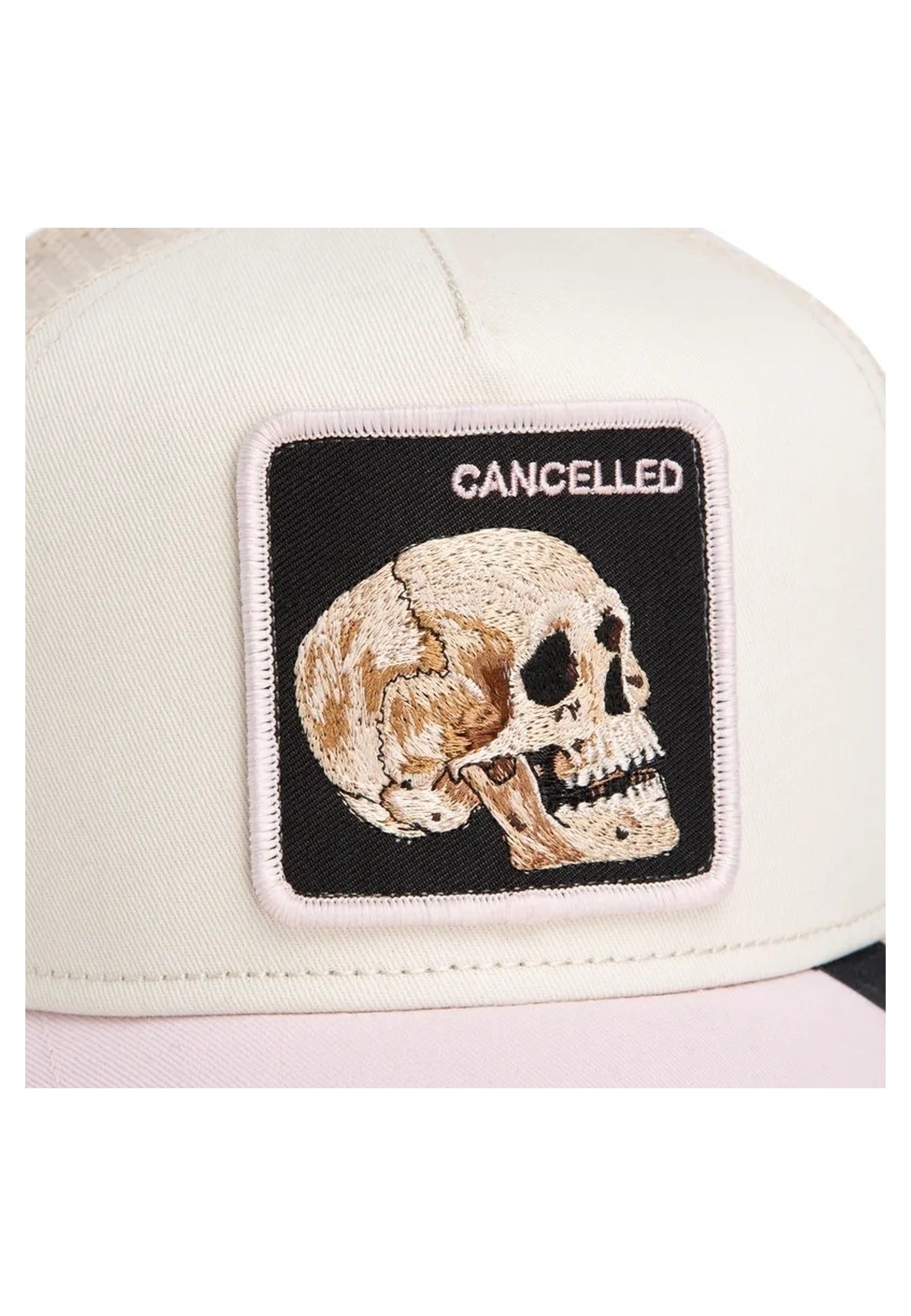 GORRA GOORIN BROS BEIGE/ROSA CALAVERA THE CANCELLED SKULL TRUCKER CAP
