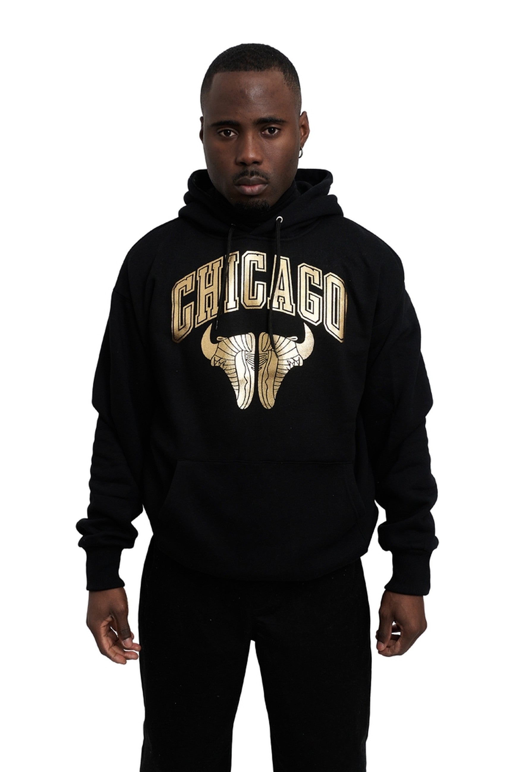 SUDADERA AREA ZERO NEGRA/ORO CHICAGO SNEAKERS GOLDEN FACE HOODIE