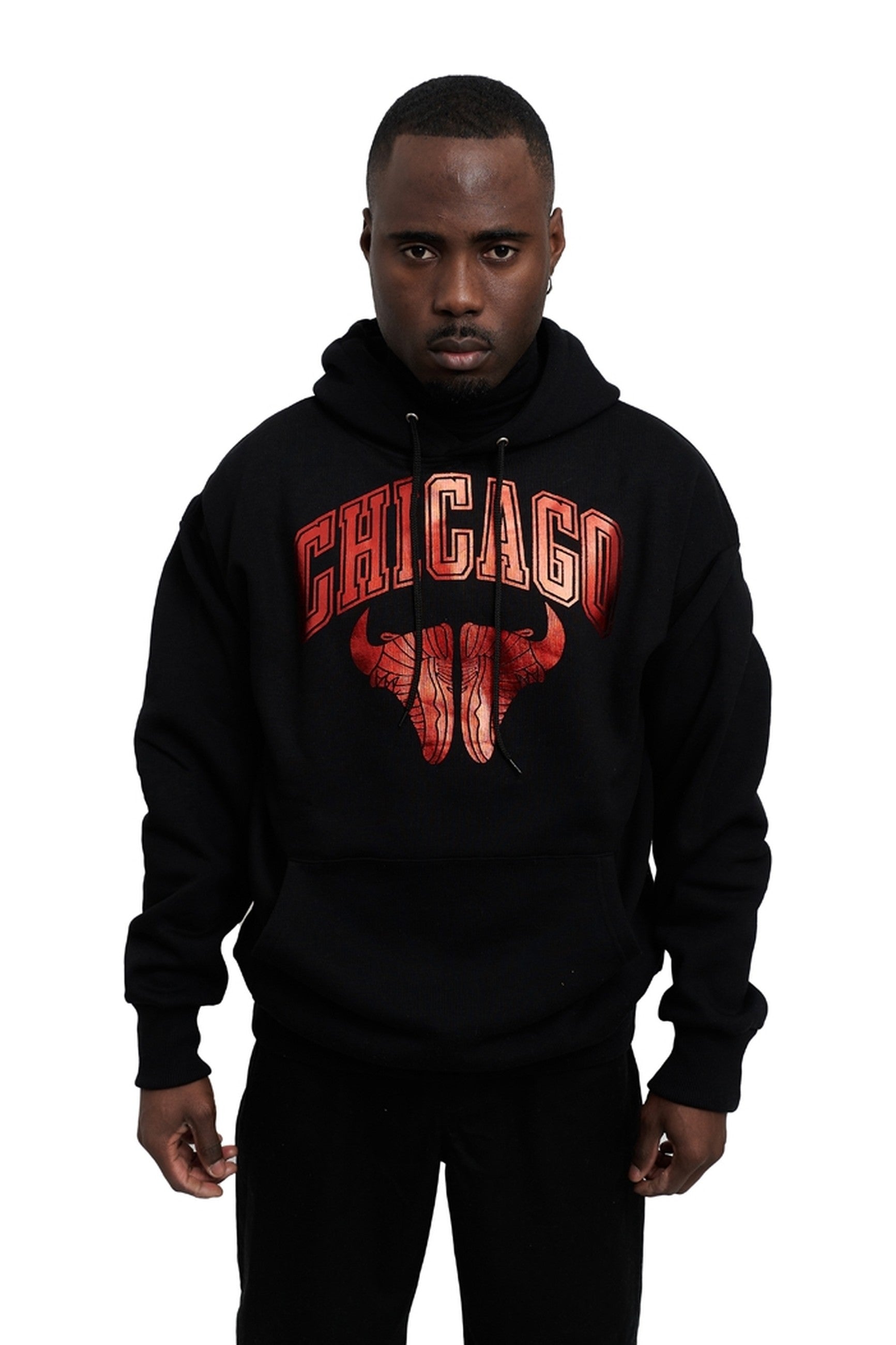 SUDADERA AREA ZERO NEGRA/ROJA CHICAGO SNEAKERS GOLDEN FACE HOODIE