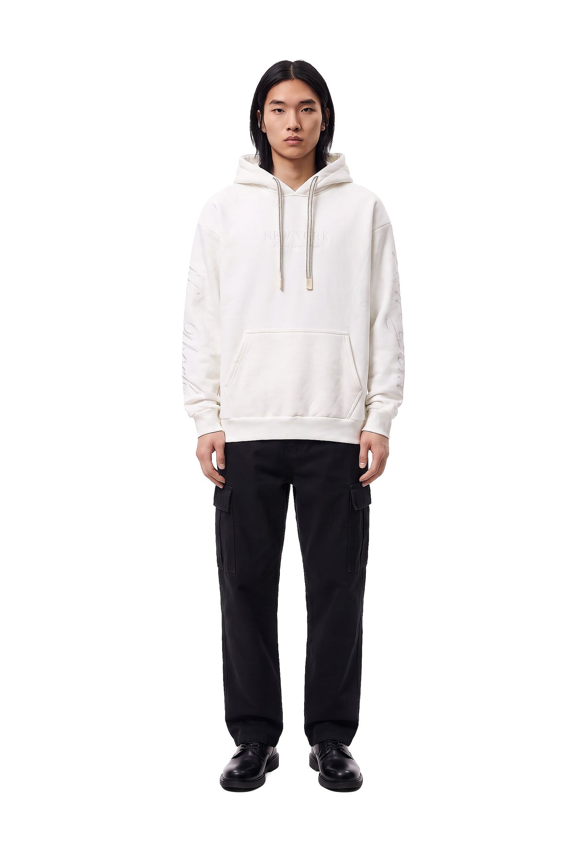 SUDADERA BLANCA NEW YORK CITY EMBROIDERED SLEEVE HOODIE